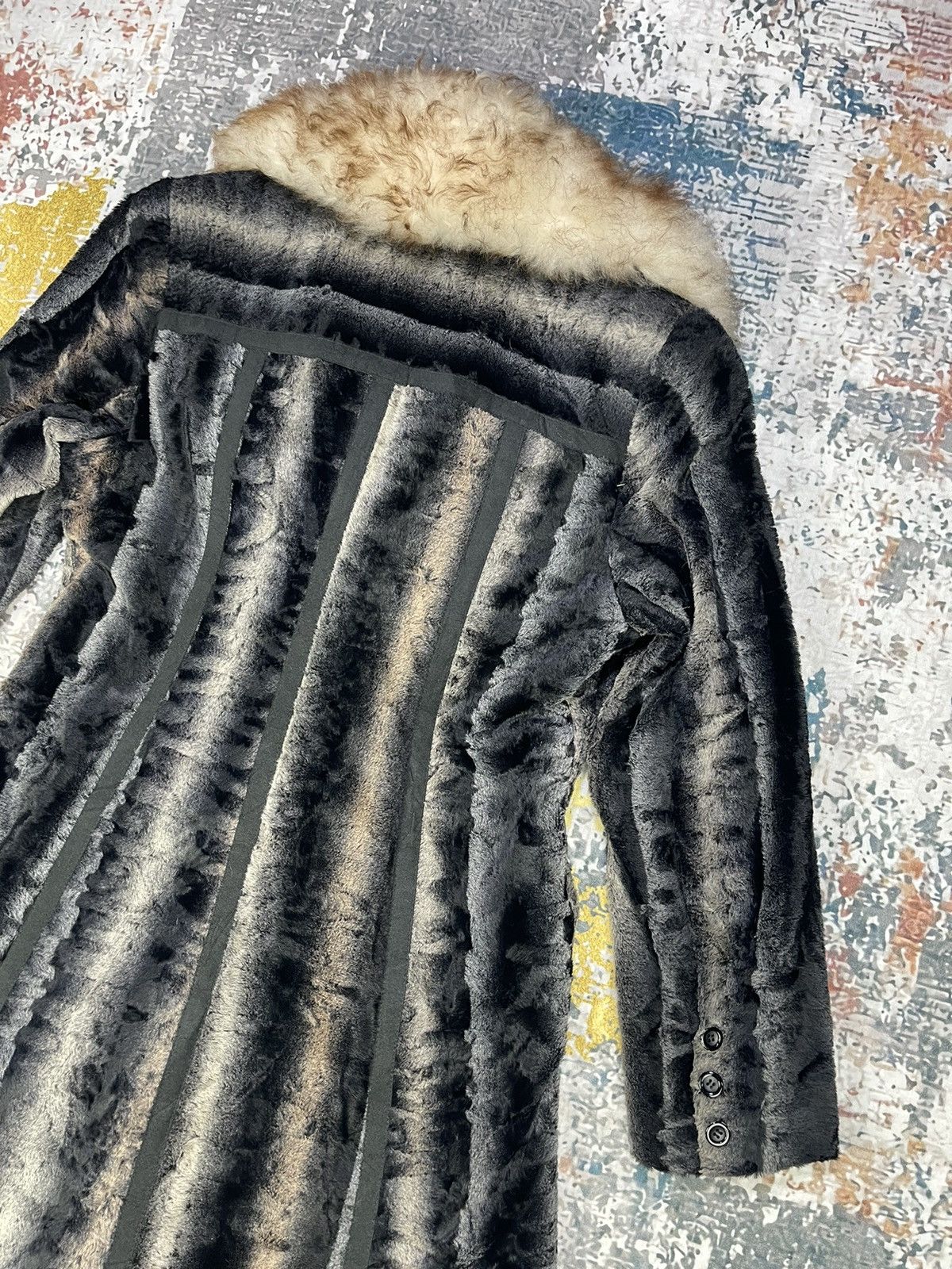 Japanese Brand Vintage Velvet Velour Striped Fur Long Coat Size S / US 4 / IT 40 - 8 Thumbnail