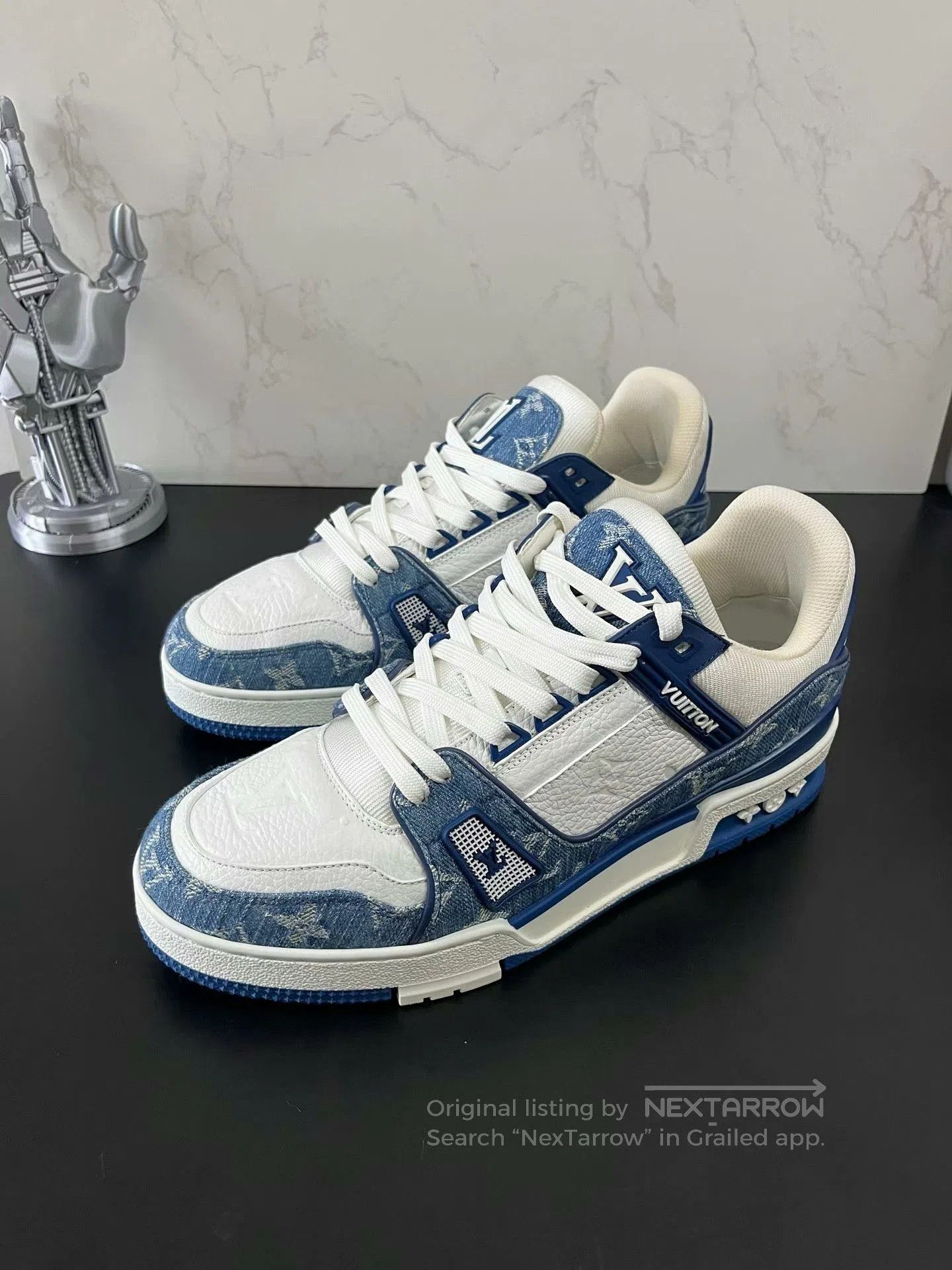 Louis Vuitton lv trainer white blue denim sneakers. Size US 6.5 / EU 39-40 - 1 Thumbnail