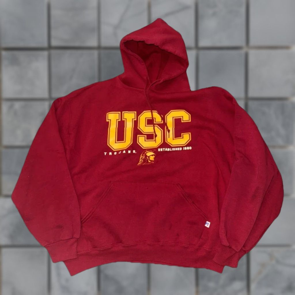 Vintage VINTAGE Russell Athletic USC Trojans Hoodie Red XL 90s Pullover Mens Size US XL / EU 56 / 4 - 1 Thumbnail