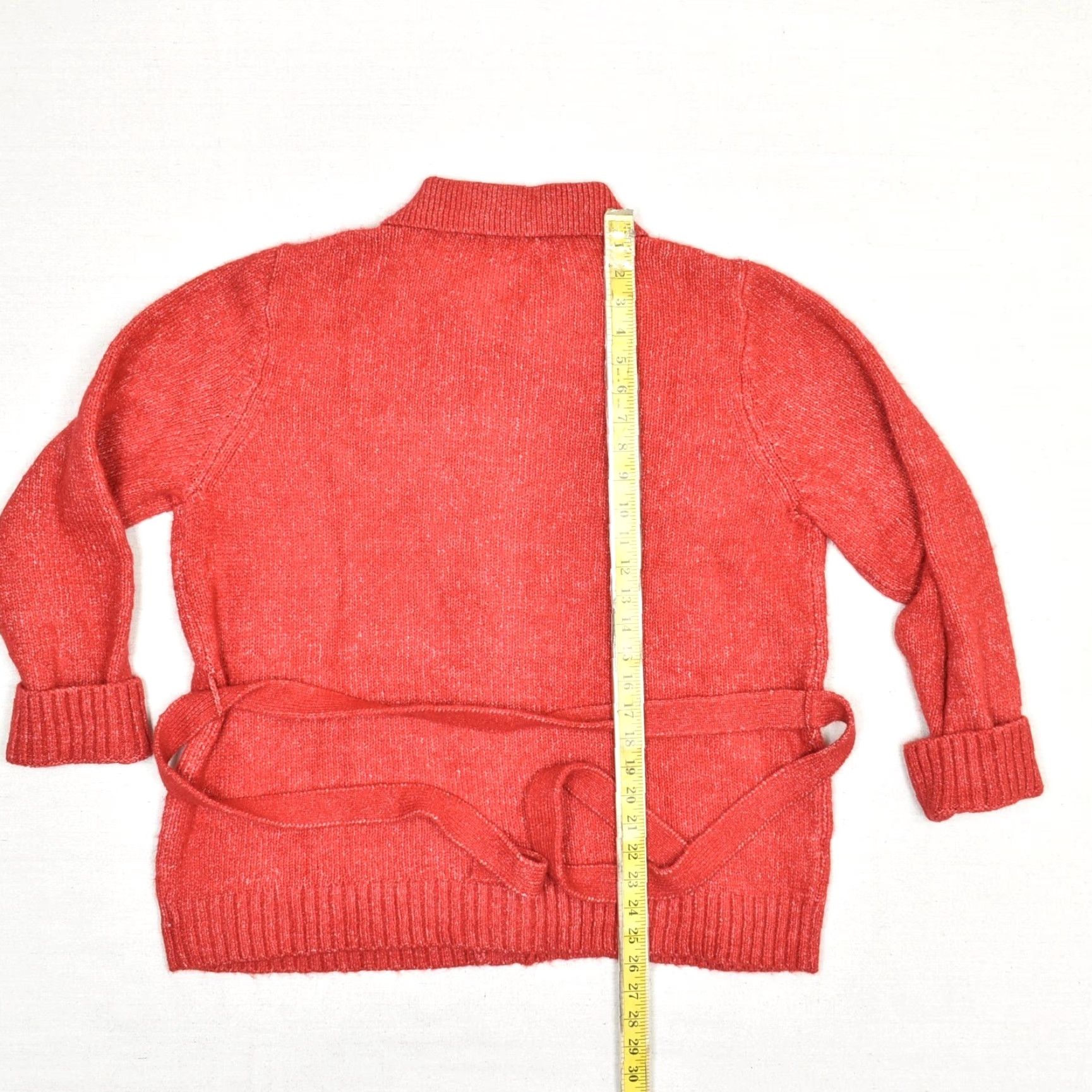 Loft Loft Women Button Cardigan Sweater Belted Solid Polyester Red 2XL Collared Jacket Regular Size Size XXL / US 16-18 / IT 52-54 - 5 Thumbnail