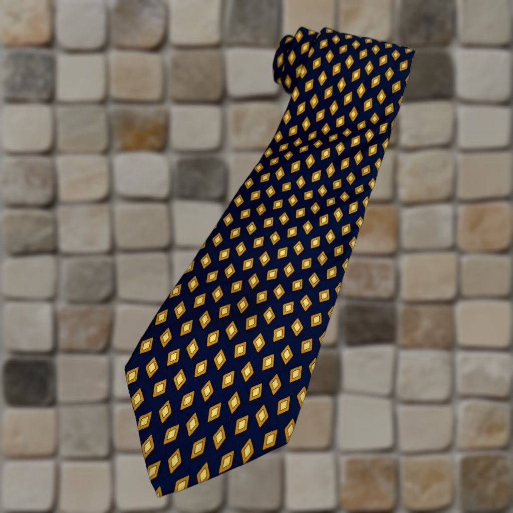 Brooks Brothers VINTAGE Brooks Brothers Makers Luxury Silk Tie Geometric Navy Yellow 57-60" Wide Men’s Tie Made in USA Size ONE SIZE - 1 Thumbnail
