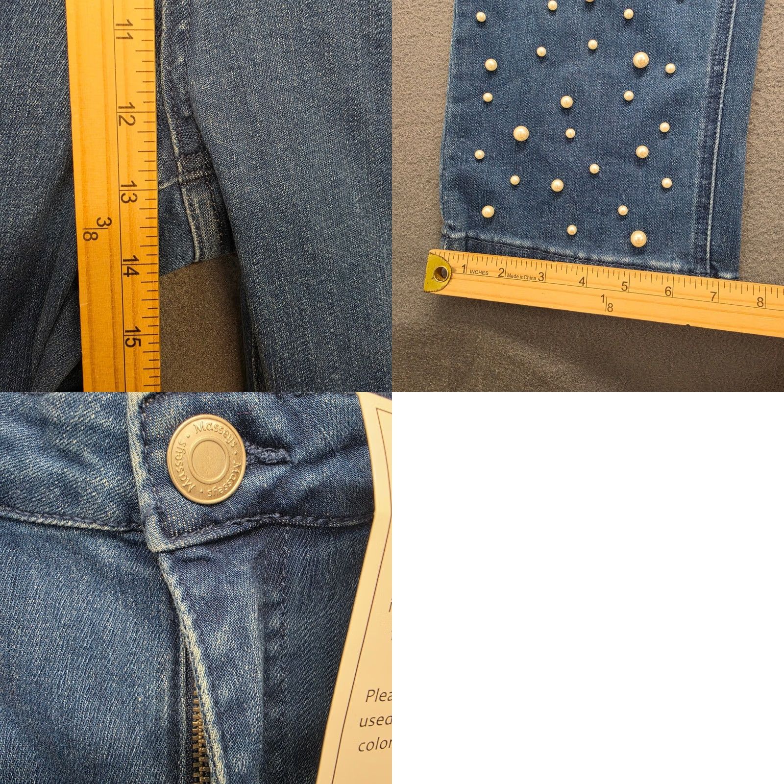 Vintage Masseys Womens Jeans 18W Pearl Studded Blue Plus Size Embellished Denim Tapered Womens Size 40" / US 18 - 8 Thumbnail