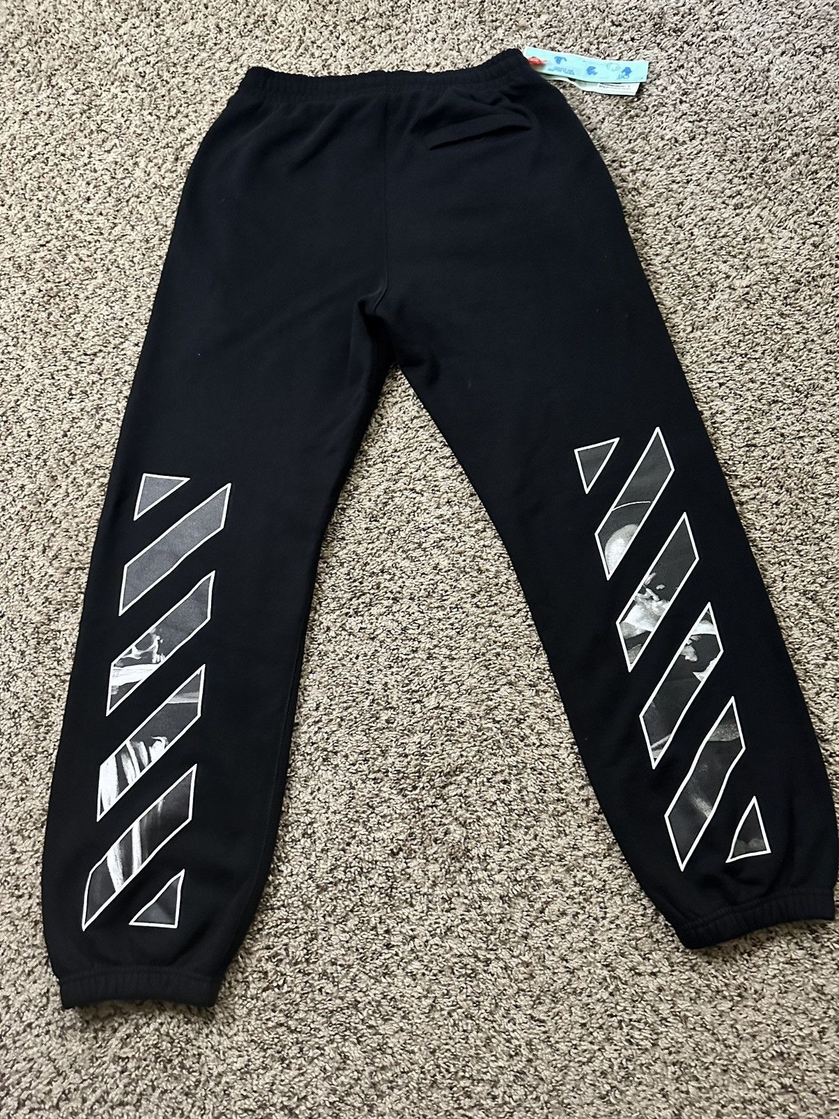 Image of Off White Off-White Caravaggio Saint Jerome Diag Slim Fit Sweatpants in Black/White, Men's (Size 30