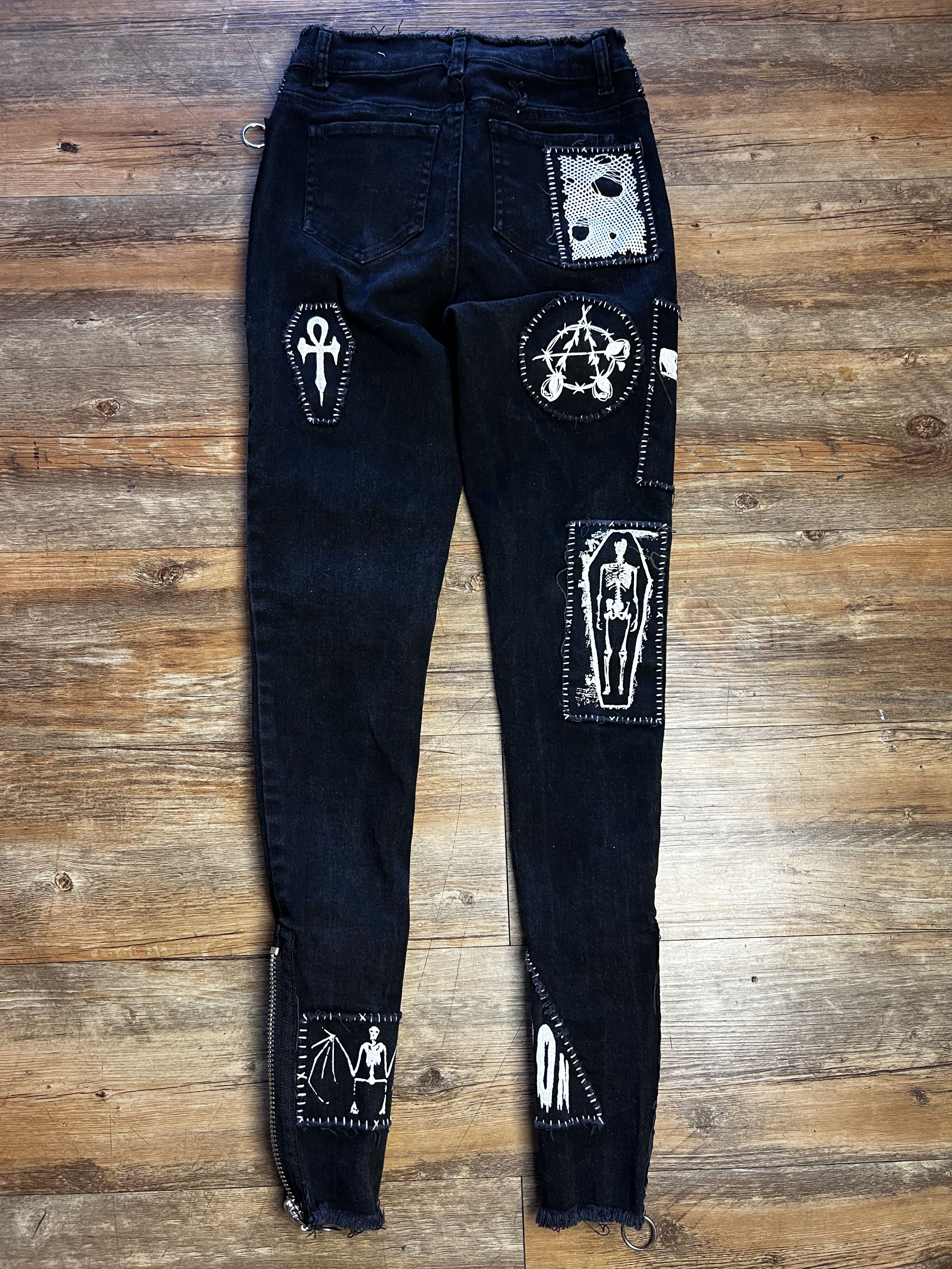 Current Mood Dolls Kill Current Mood Patchwork Lace Up Front Skinny Jeans Size 22" - 10 Thumbnail