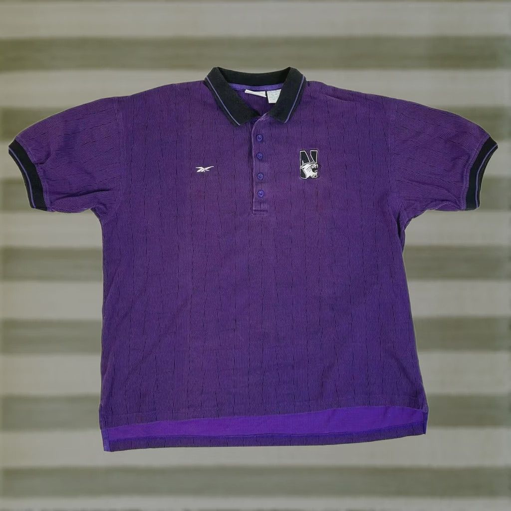Reebok VINTAGE Reebok Northwestern University Polo Shirt Mens 2XL Purple 100% Cotton Embroidered Logo University 90s Polo Size US XXL / EU 58 / 5 - 1 Thumbnail