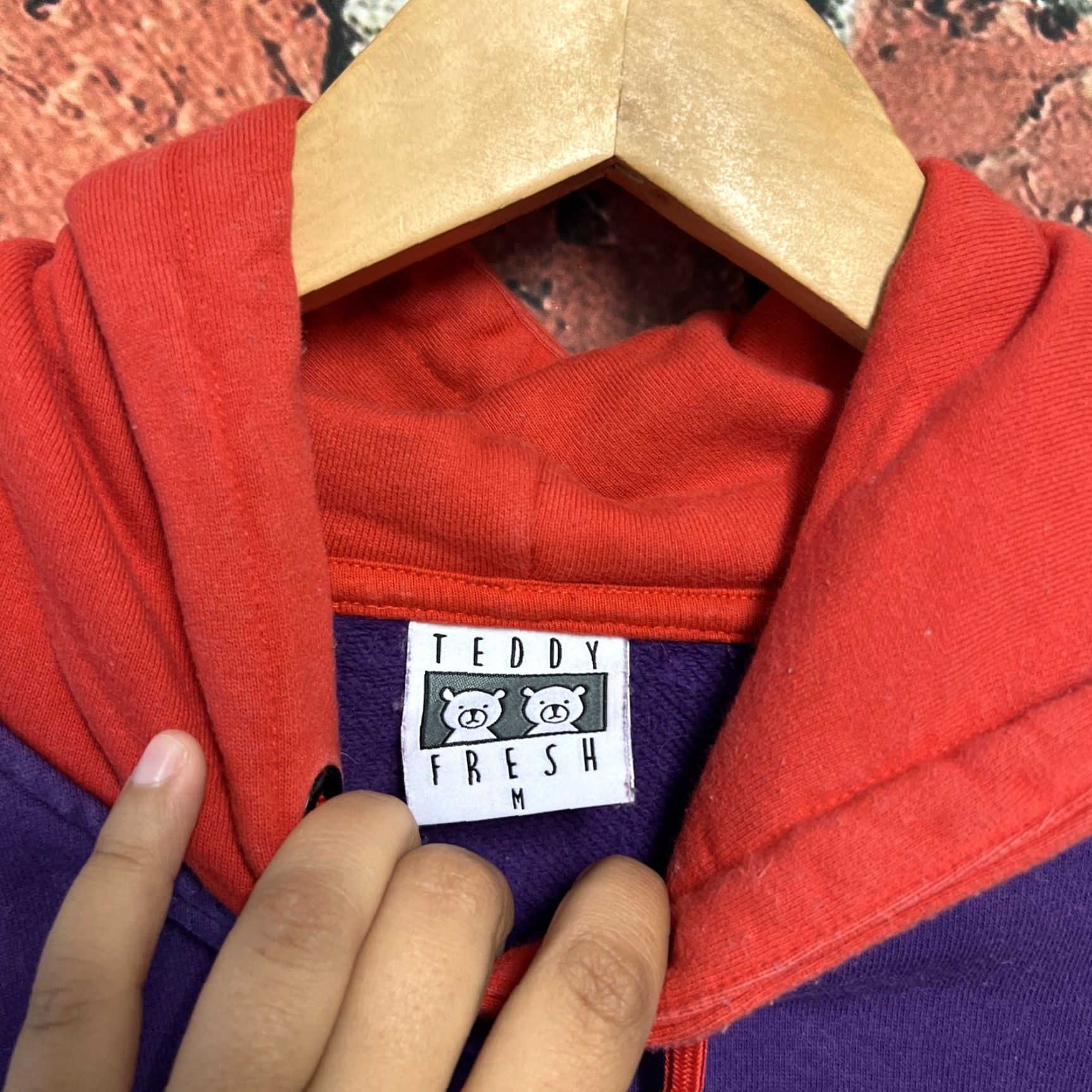 Teddy Fresh Teddy Fresh Hoodie Color Block Purple Red Pullover Sweatshirt Mens M Size US M / EU 48-50 / 2 - 3 Thumbnail