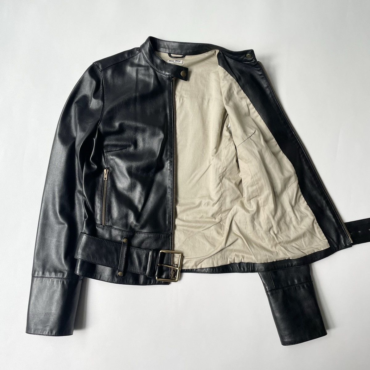 Miu Miu Mid 2000s Black Leather Moto Jacket Size S / US 4 / IT 40 - 11 Thumbnail