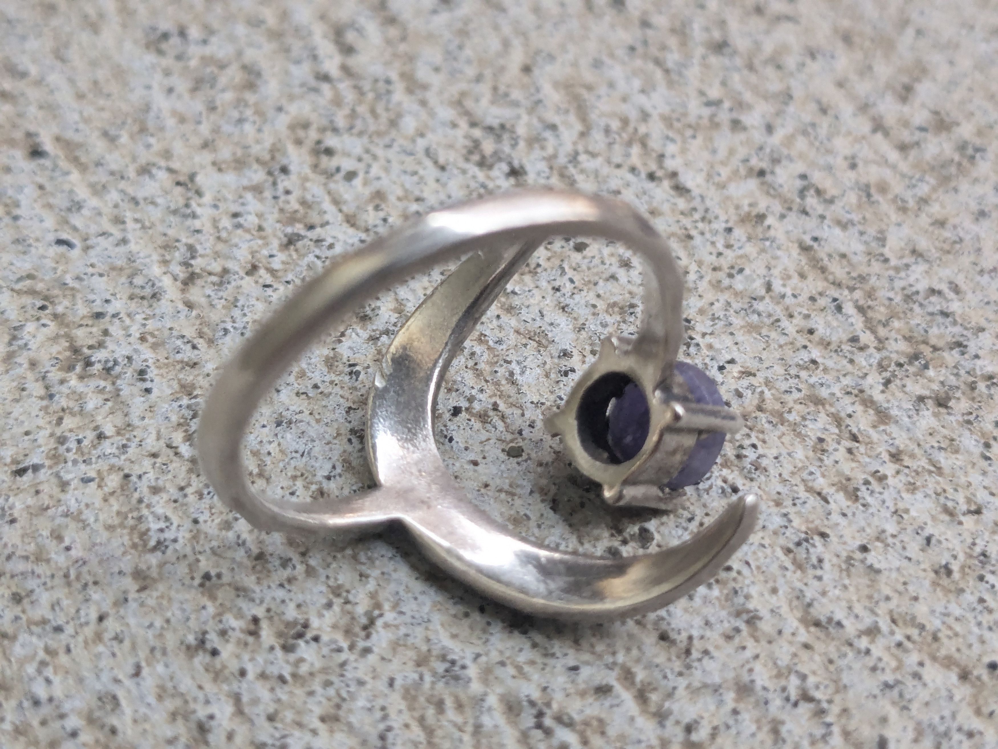 Vintage Vintage Sterling Silver Ring Blue Sodalite Moon Hammered Size ONE SIZE - 6 Thumbnail