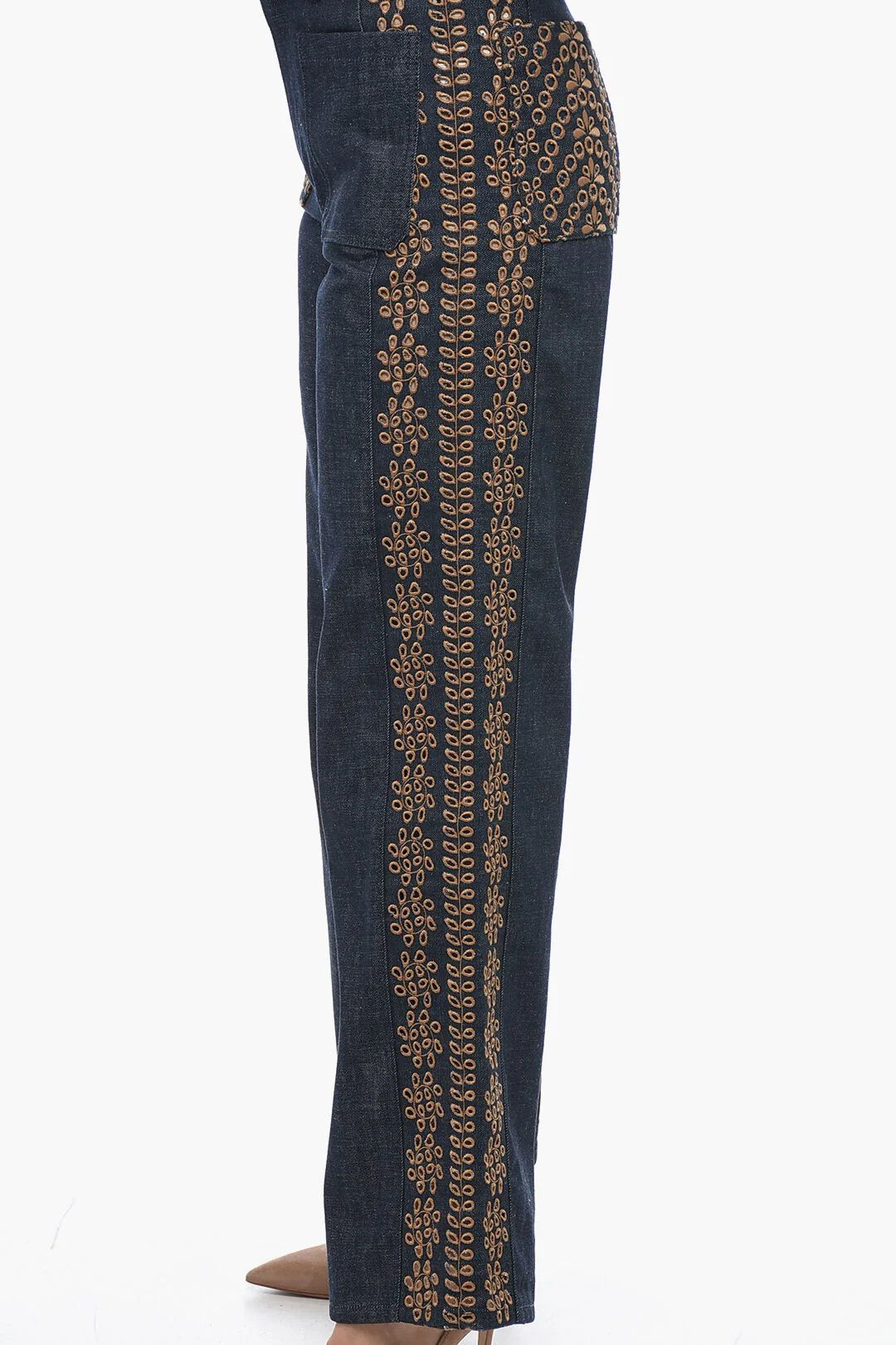 Dior o1mm0326 Embroidered Palazzo Jeans in Blue Size 27" / US 4 / IT 40 - 3 Thumbnail