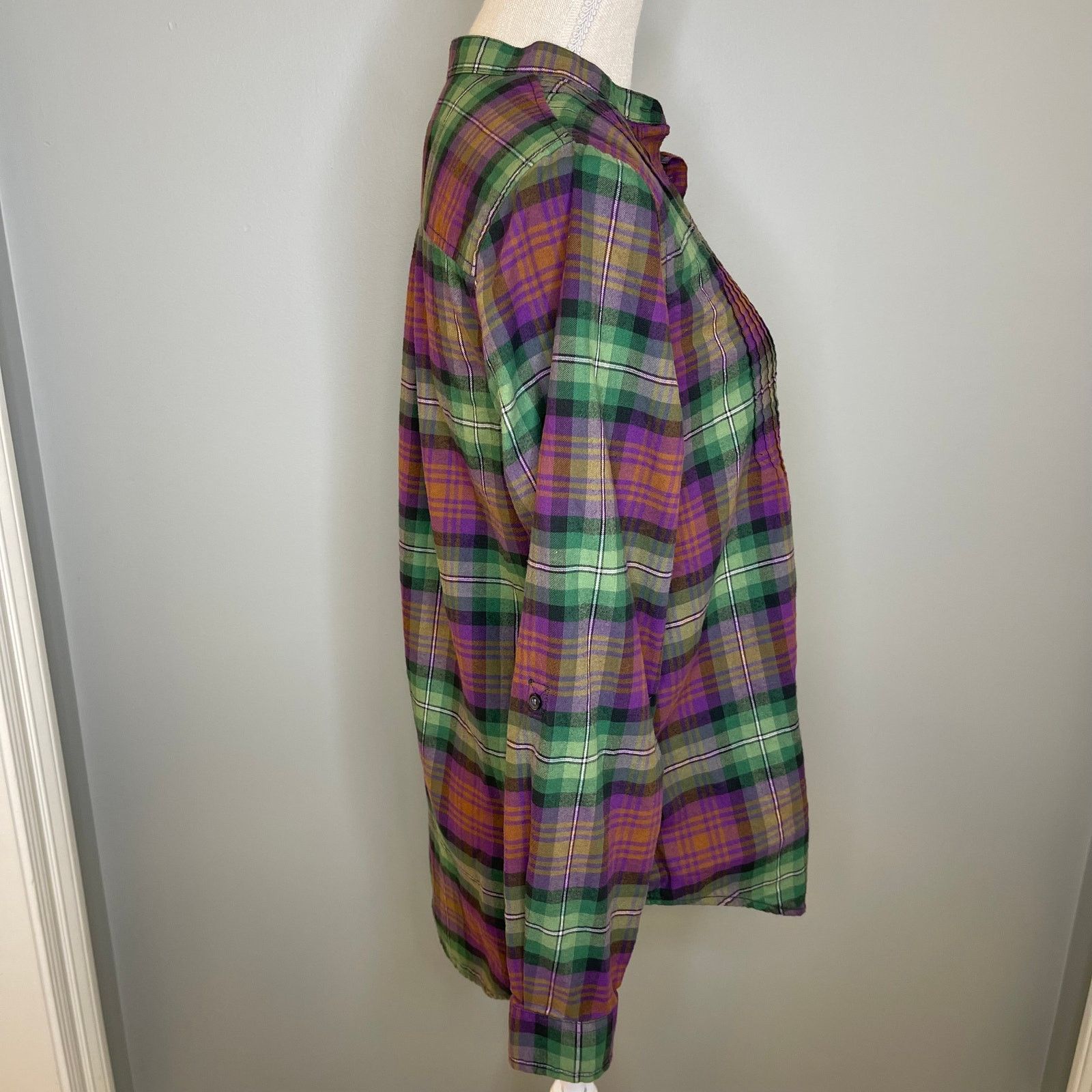 Lands' End Lands End Pullover Pleated Bib Plaid Tunic Top, 8 Size M / US 6-8 / IT 42-44 - 6 Thumbnail