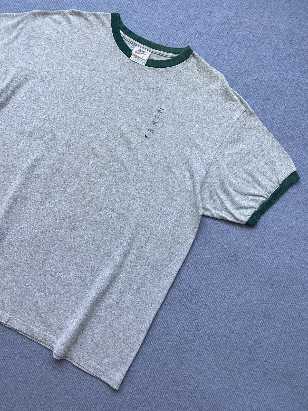 Nike Vintage 90’s Grey/Green Nike Embroidery Logo Ringer Tee✨ Size US XL / EU 56 / 4 - 2 Thumbnail