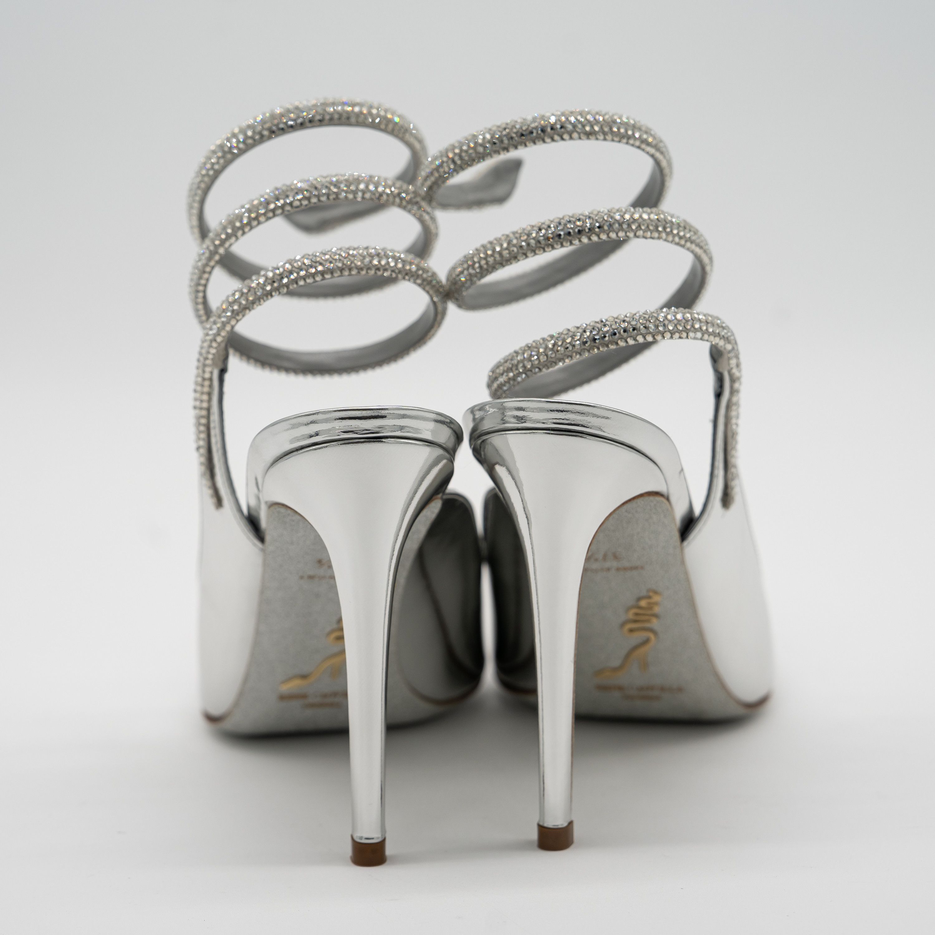Rene Caovilla 37.5 Rene Caovilla Cleo Silver Sandals Heels 105 Leather Size US 7.5 / IT 37.5 - 4 Thumbnail