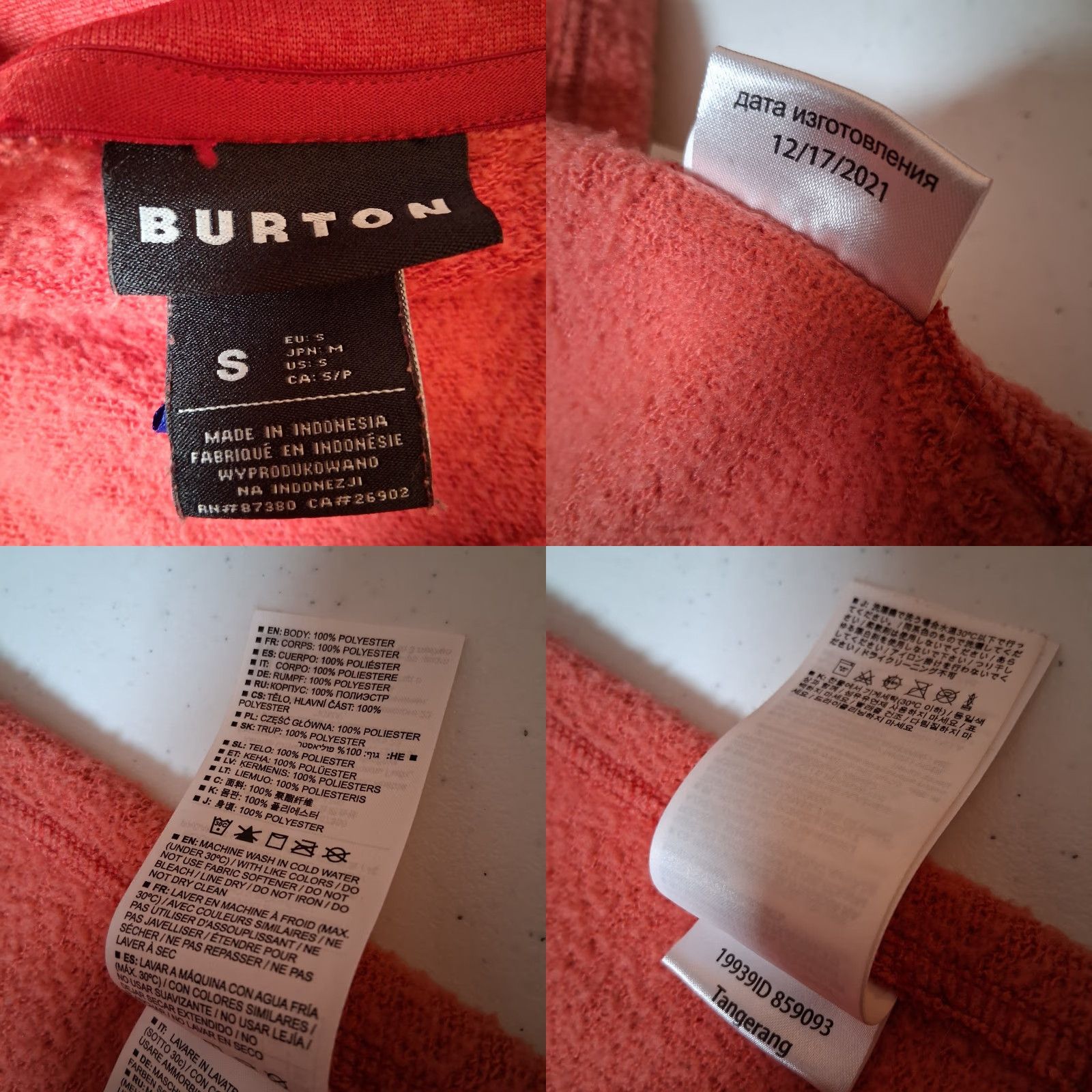 Burton Burton Sweatshirt Men Small Salmon Pullover Snowboarding Snowboarder Crew Neck Long Sleeve Regular Polyester Orange Graphic Fuzzy Inside Thumb Holes Size US S / EU 44-46 / 1 - 8 Thumbnail
