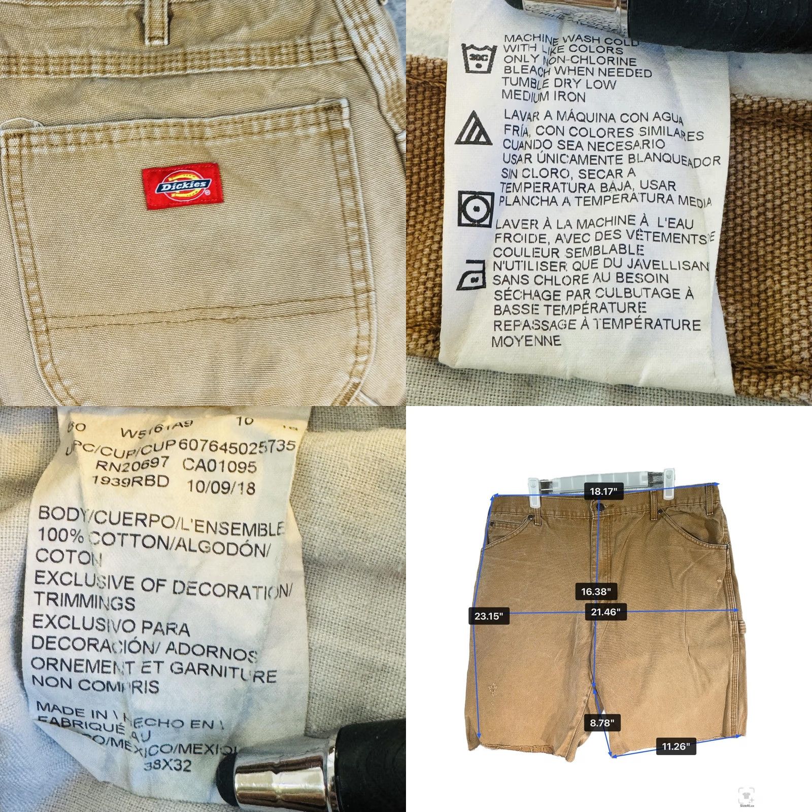 Dickies Dickies Cargo Shorts Mens 38 Brown Canvas Distressed Relaxed Fit Belted Pockets Cargo Pocket Raw Hem 9in Inseam Cotton Size US 38 / EU 54 - 8 Thumbnail