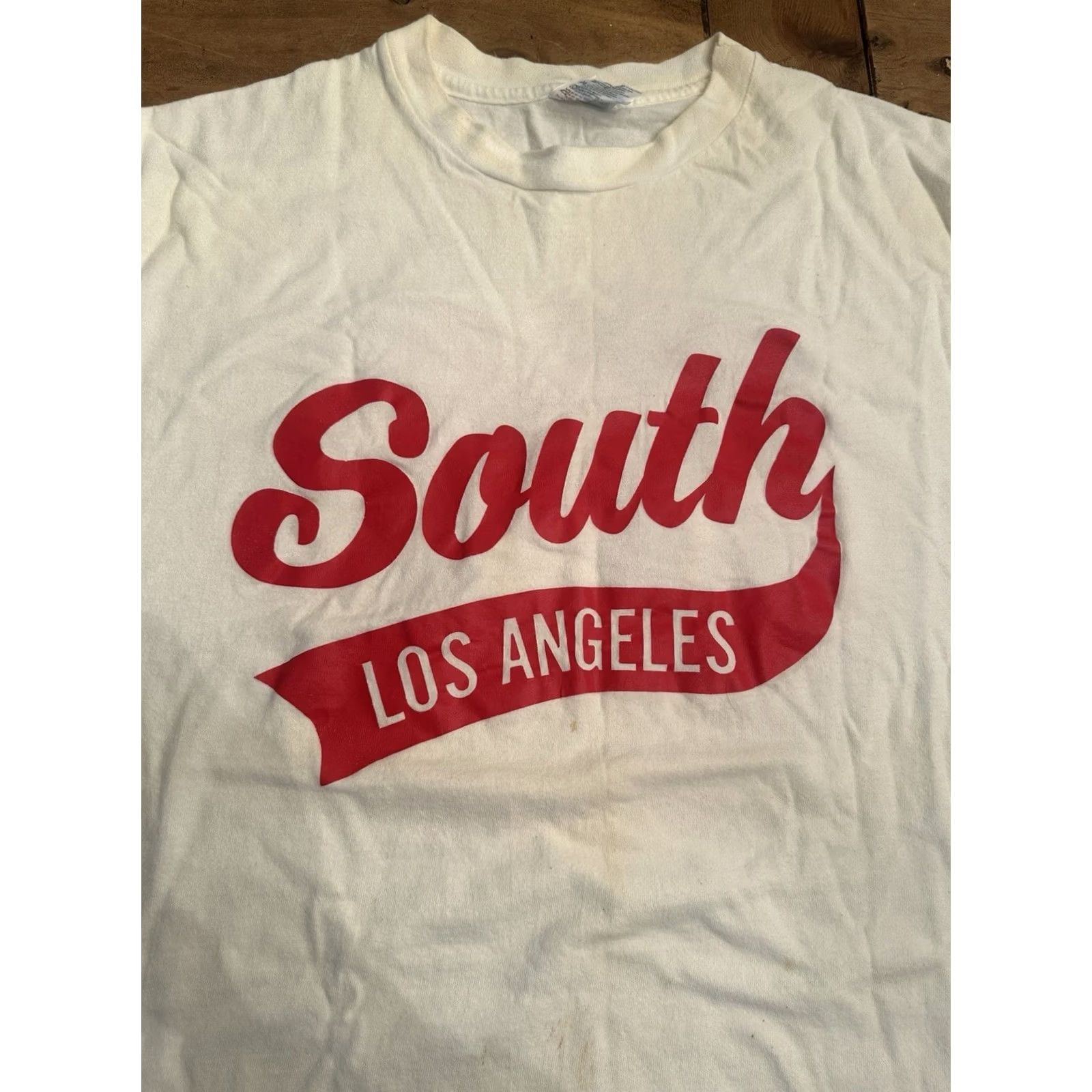 Russell Athletic VINTAGE Hanes Beefy-T T-Shirt Jersey XL Red 90s Mens Single Stitched South Los Angeles #34 Angel Size US XL / EU 56 / 4 - 2 Thumbnail