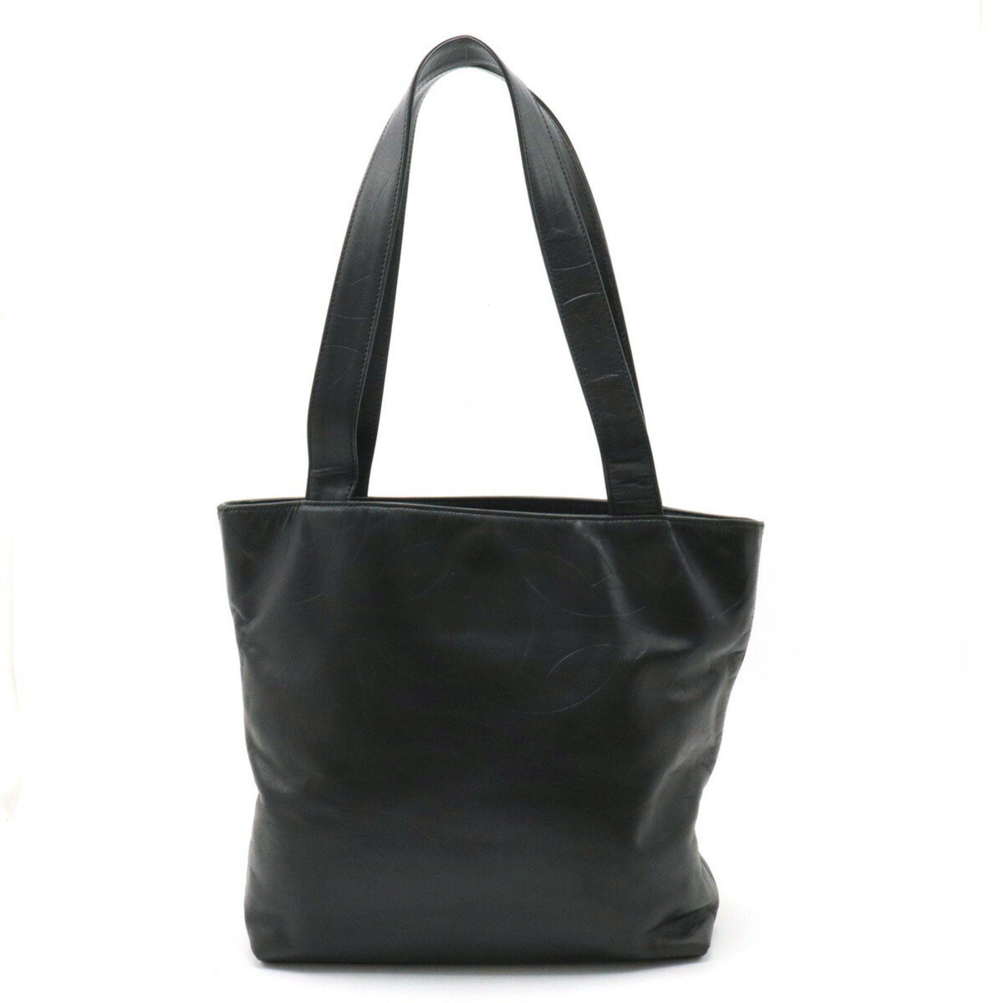 image of Chanel Coco Mark Embossed Tote Bag Shoulder Leather Black, Women's