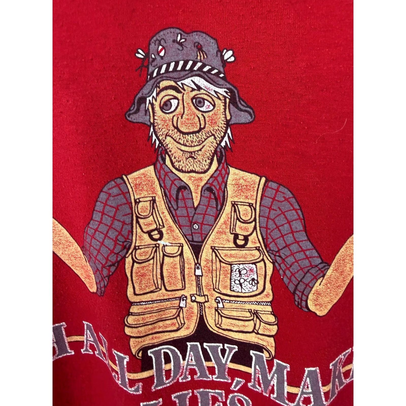 Jerzees VINTAGE Jerzees Fishing Shirt Men XL Red 80s Retro Dad Funny Gift Outdoors USA T-Shirt Short Sleeve Crew Neck Cotton Polyester Jersey Size US XL / EU 56 / 4 - 5 Thumbnail
