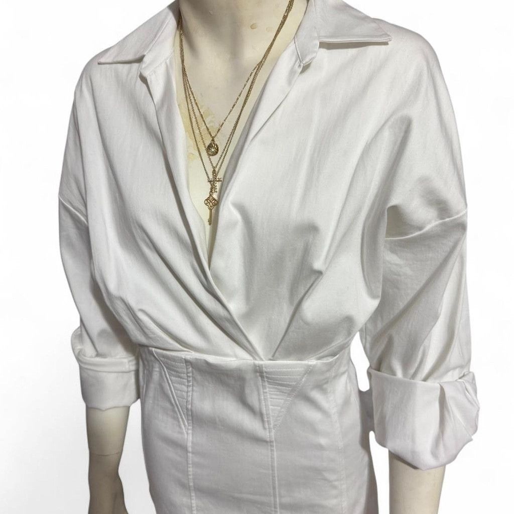 Zara NWT White Zara long sleeve shirt dress one piece dress Size S / US 4 / IT 40 - 4 Thumbnail