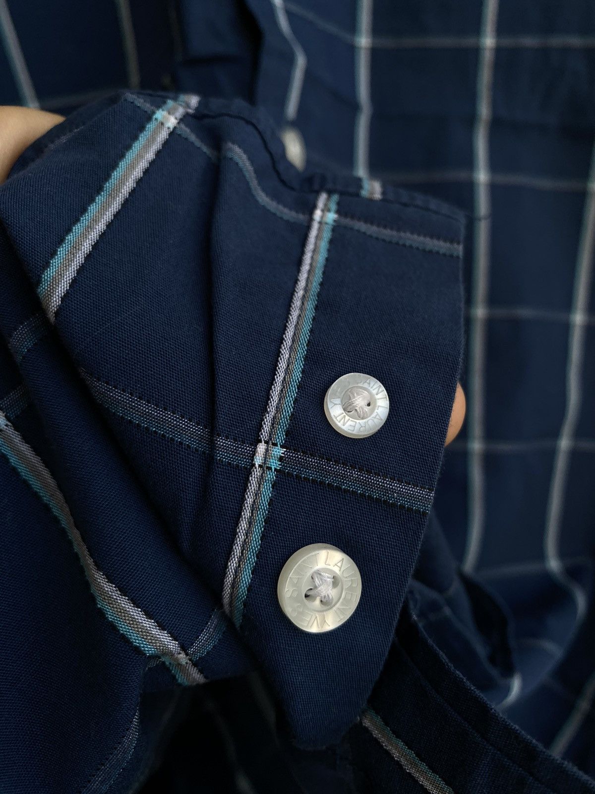 Yves Saint Laurent Cotton YSL Shirt Check Navy Size US M / EU 48-50 / 2 - 11 Thumbnail