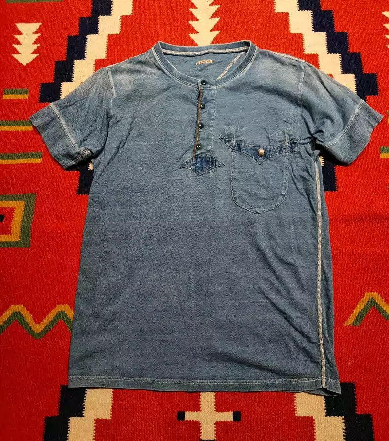 Kapital Kapital KAPITAL blue dyed Henley collar short sleeve-2507 Size US L / EU 52-54 / 3 - 1 Thumbnail