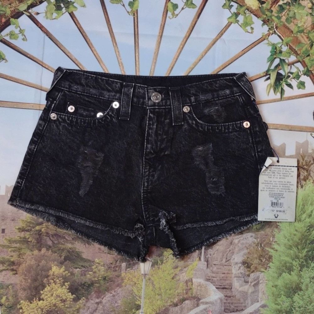 True Religion TRUE religion black distressed hi rise cut off shorts sz 26 Size 26" / US 2 / IT 38 - 1 Thumbnail