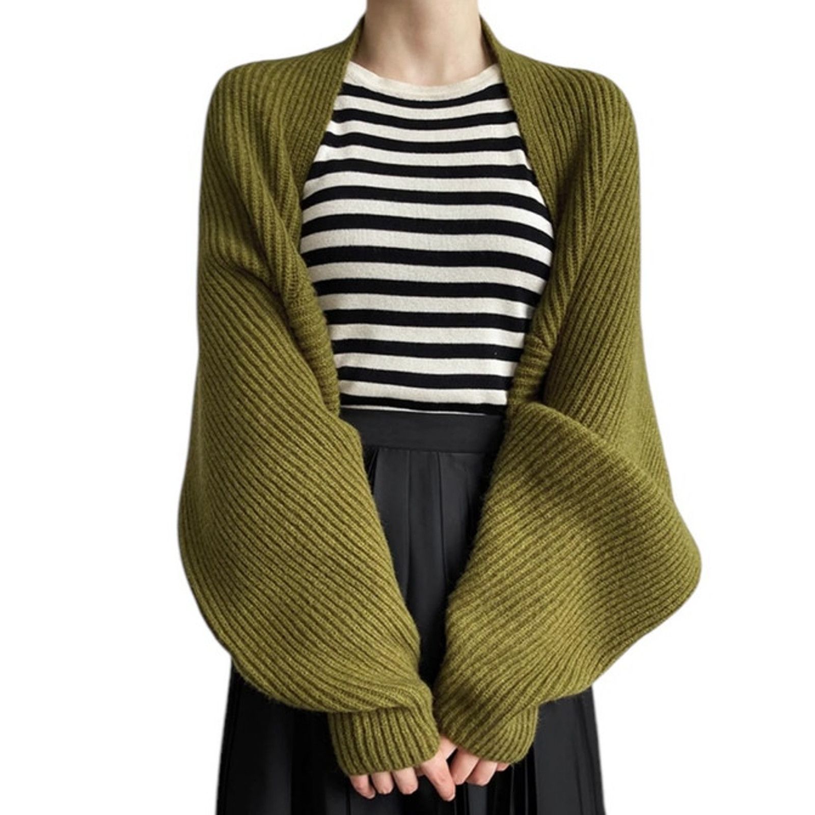 Other Commense Black Solid Open-Front Shrug Long Sleeve Sweater Size S / US 4 / IT 40 - 3 Thumbnail