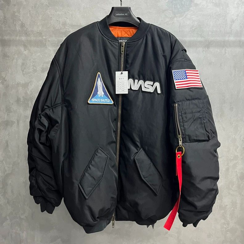 Balenciaga Black NASA Embroidered MA-1 Zip Jacket Size US XL / EU 56 / 4 - 1 Thumbnail
