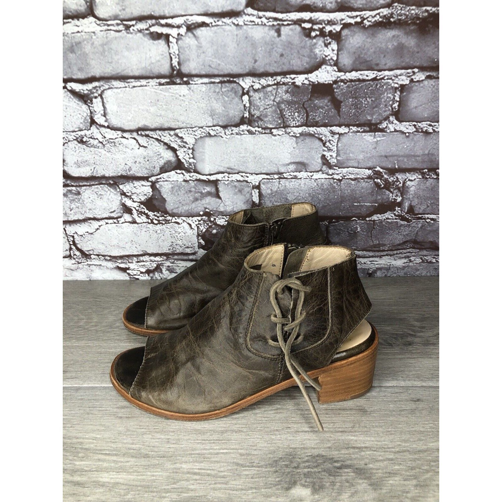 Other Baske California Ariel Olive Leather Lace Zip Open Toe Heel Size US 6 / IT 36 - 22 Thumbnail