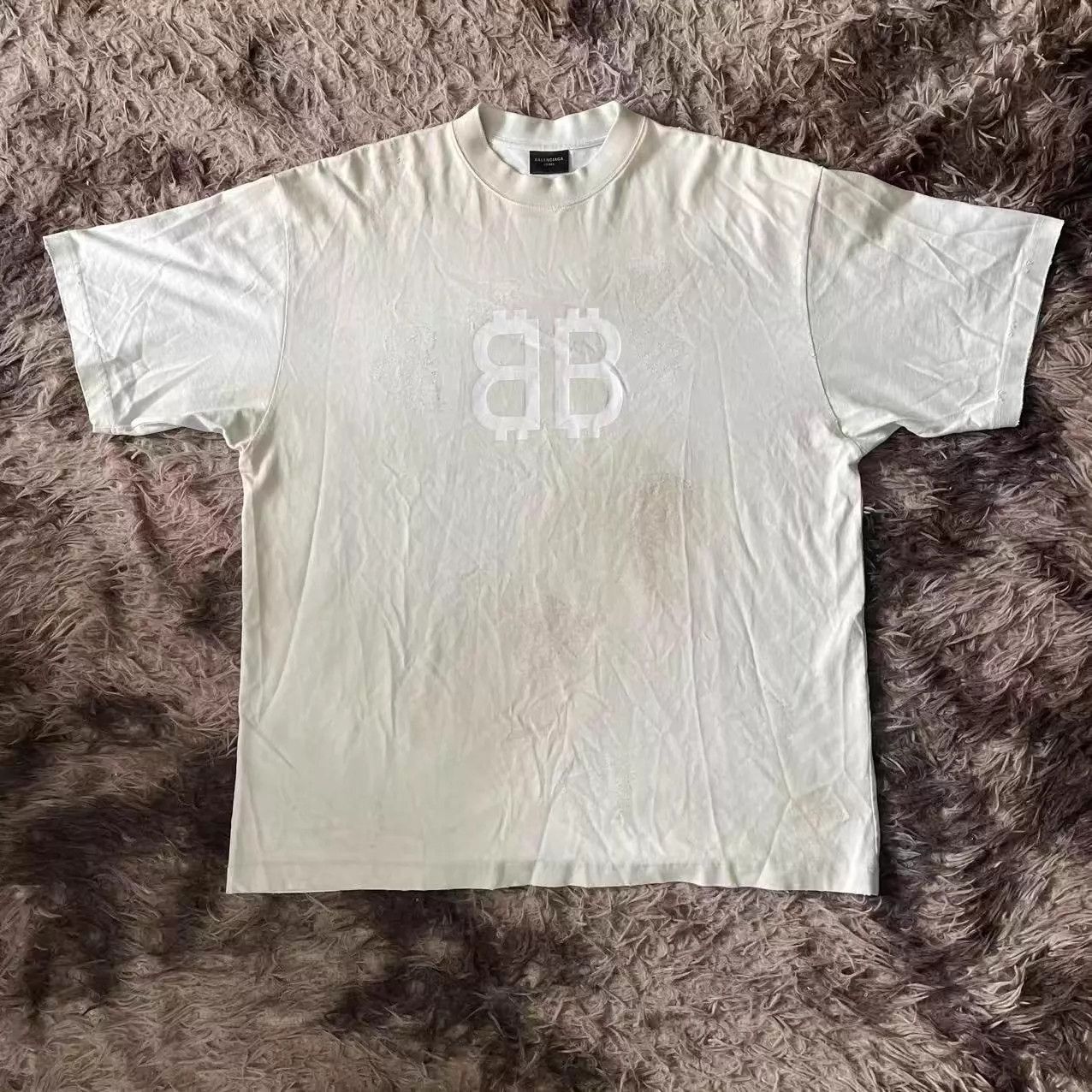 Balenciaga Balenciaga 23ss Off-White Distressed Bitcoin Tee M Size M / US 6-8 / IT 42-44 - 1 Thumbnail