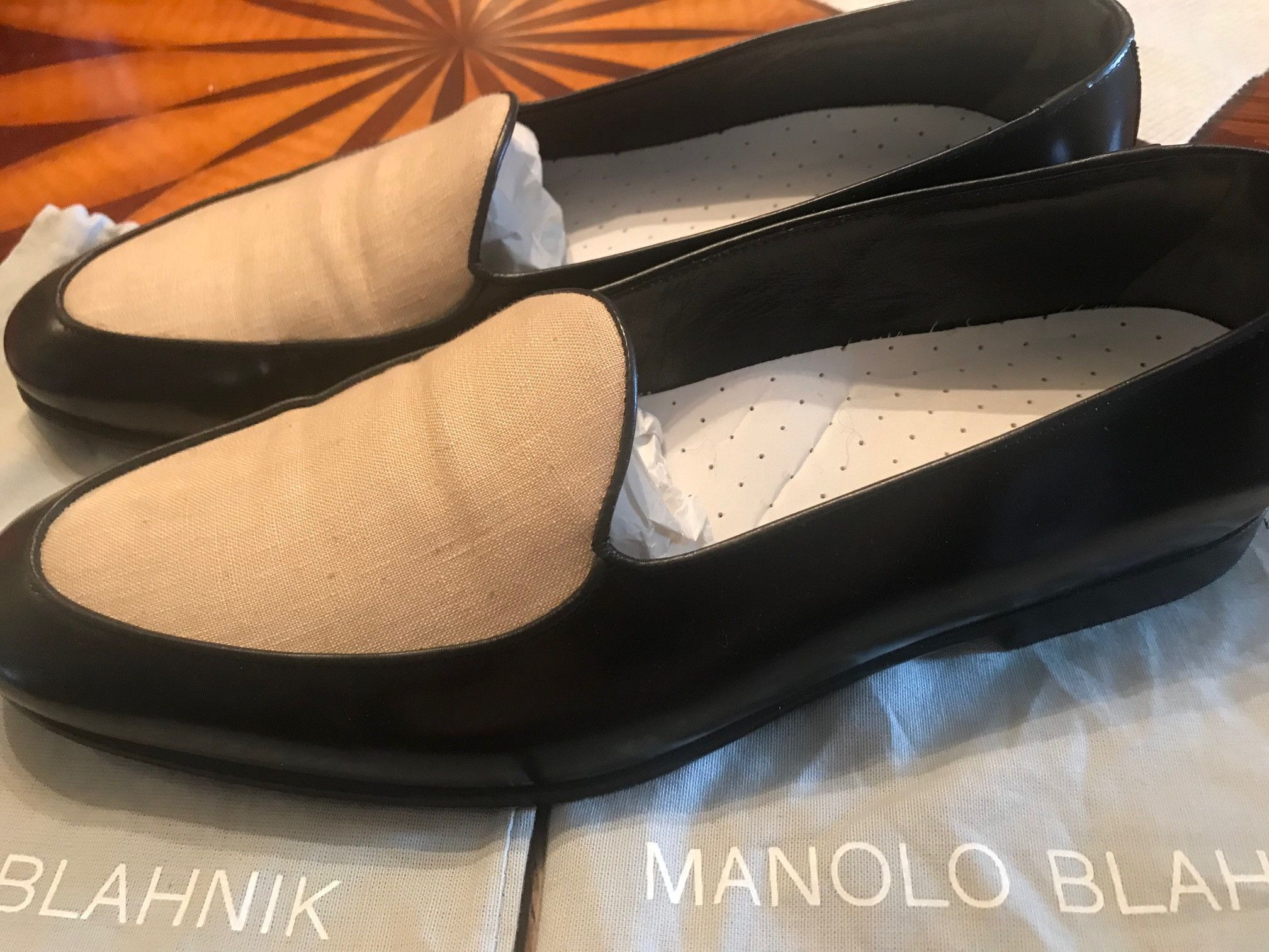 Manolo Blahnik Manolo Blahnik dress loafer in black leather/cream, Size US 10.5 / EU 43-44 - 2 Thumbnail