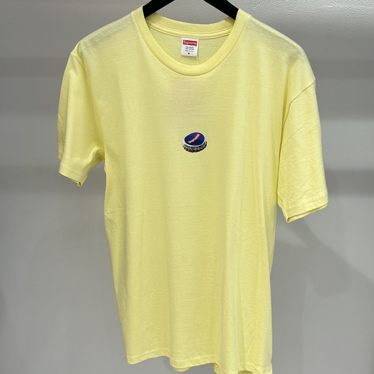 image of Supreme Bottle Cap Tee Pale Yellow, Men's (Size Medium)
