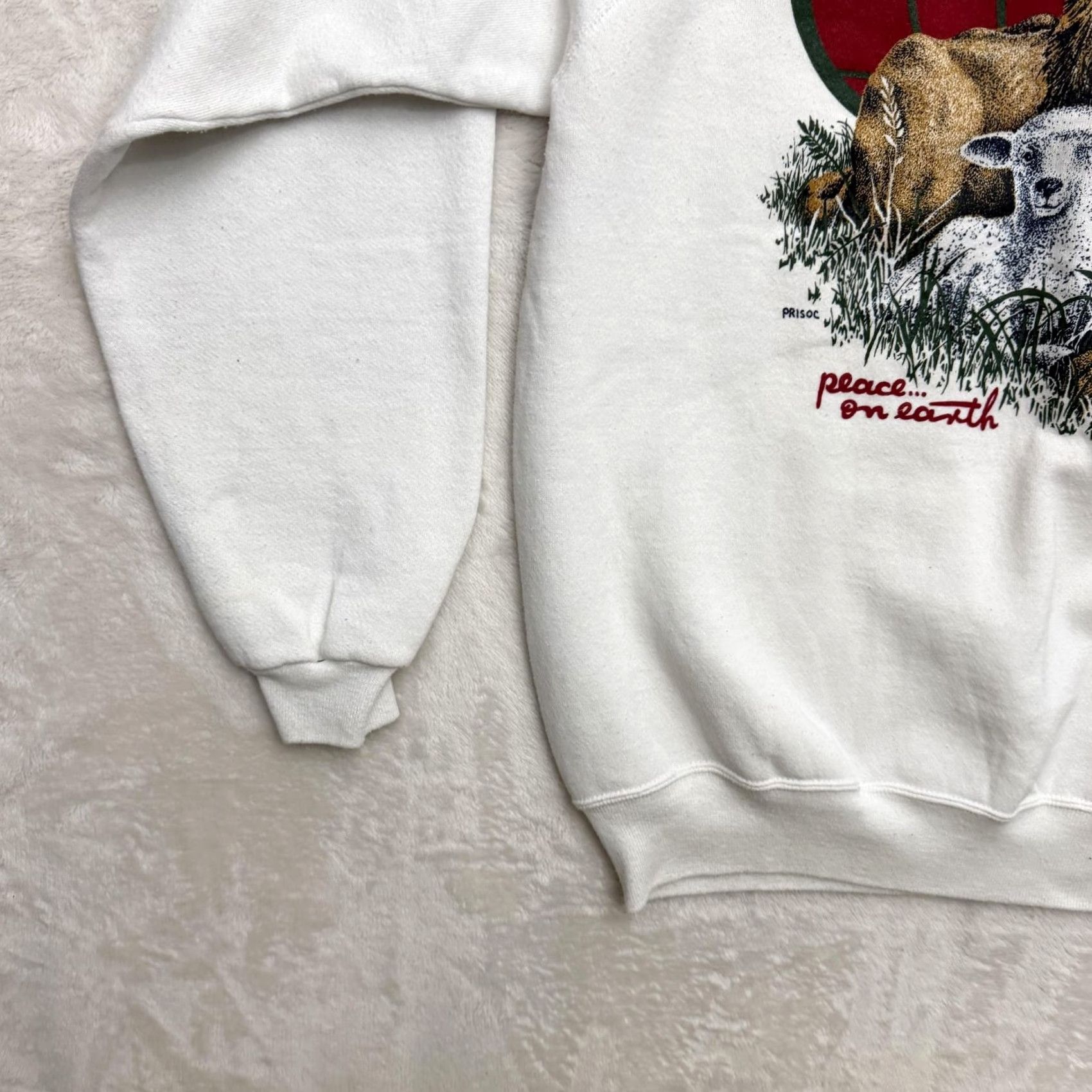 Vintage VINTAGE Explorations Peace On Earth Sweatshirt Mens XL White Graphic Print Christmas Animals Lion Lamb Size US XL / EU 56 / 4 - 7 Thumbnail