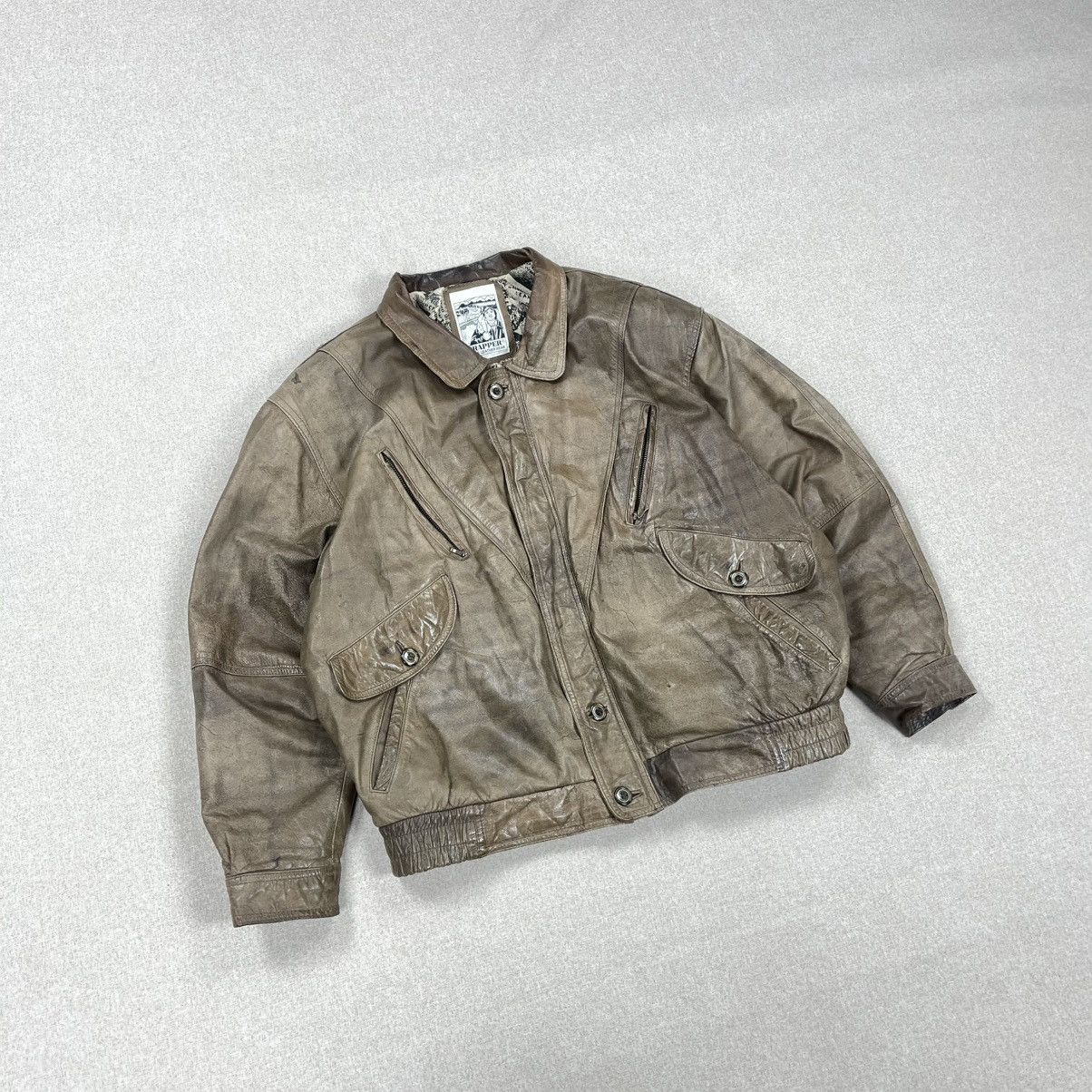 Leather × Vintage VINTAGE GENUINE LEATHER BROWN BOMBER JACKET BOXY DISTRESSED Size US XL / EU 56 / 4 - 3 Thumbnail