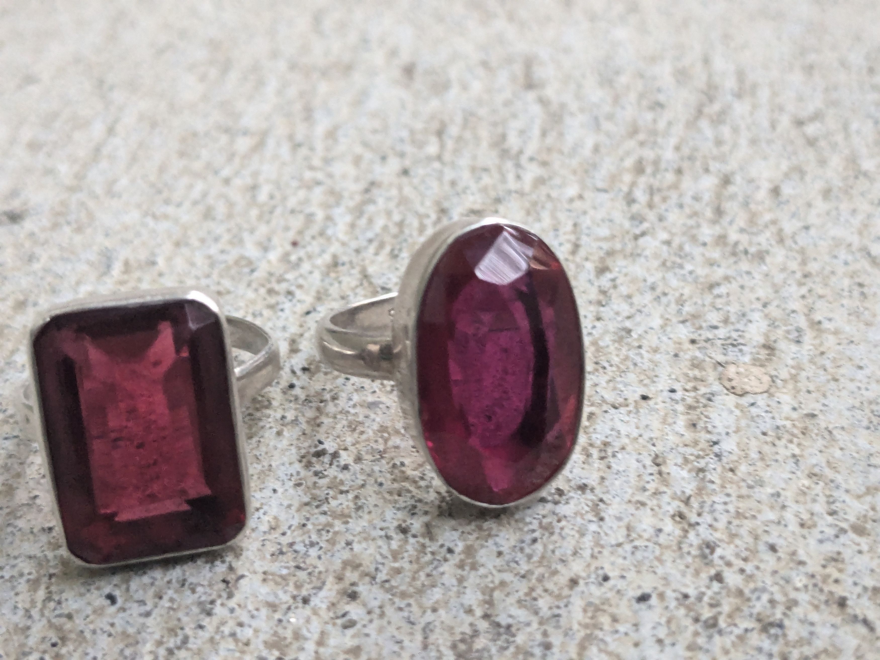 Jewelry × Vintage Vintage Sterling Silver Ring Red Glass 6.5 8.5 Rectangle Size ONE SIZE - 5 Thumbnail