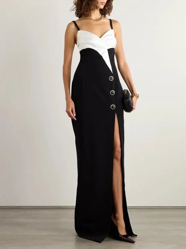 Balmain o1s1wg110725 Two Tone Crepe Gown in Black/White Size XL / US 12-14 / IT 48-50 - 2 Thumbnail