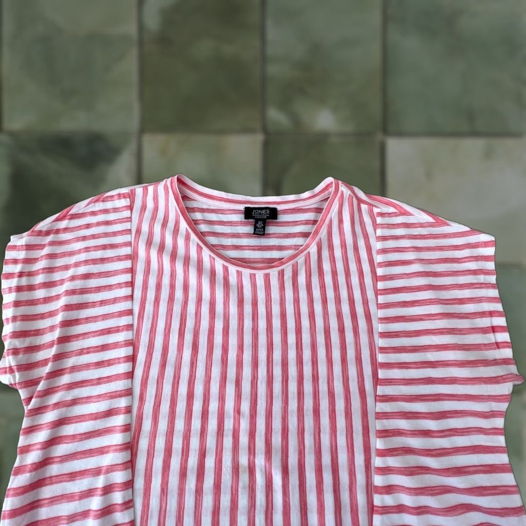 Jones New York Jones New York Womens Top Large Pink White Striped Knit Shirt Tie Front Size L / US 10 / IT 46 - 1 Thumbnail