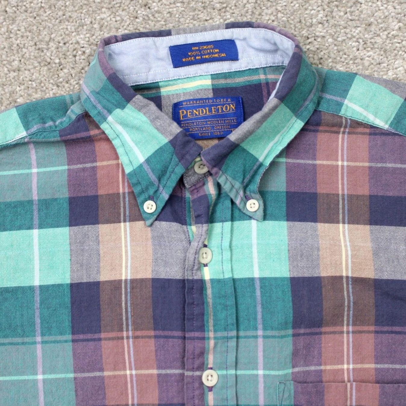 Pendleton Pendleton Shirt Men Medium Green/Blue Plaid 100% Cotton Short Sleeve Button Down Size US M / EU 48-50 / 2 - 6 Thumbnail