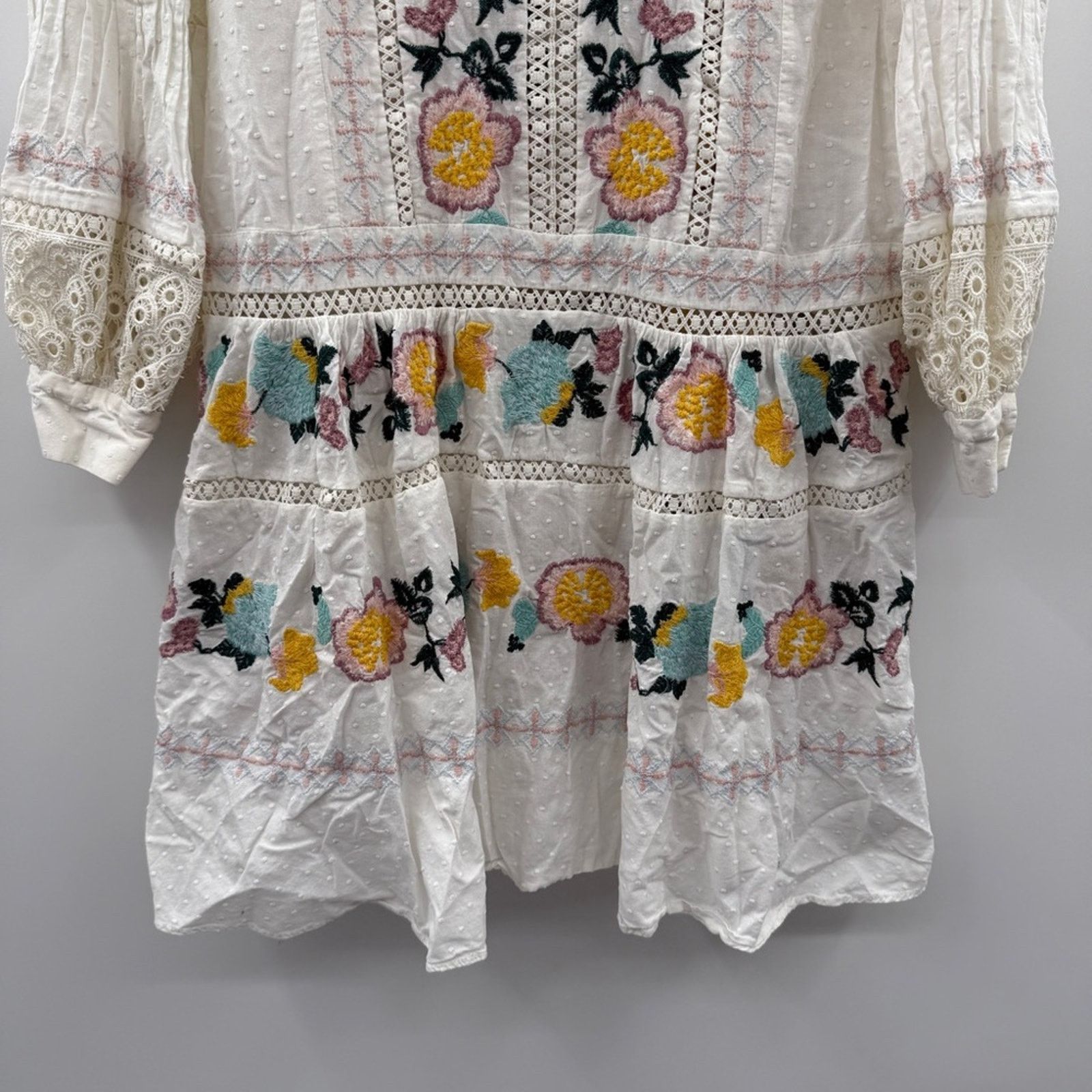 Tory Burch White Multicolor Floral Boho Long Sleeve Dress