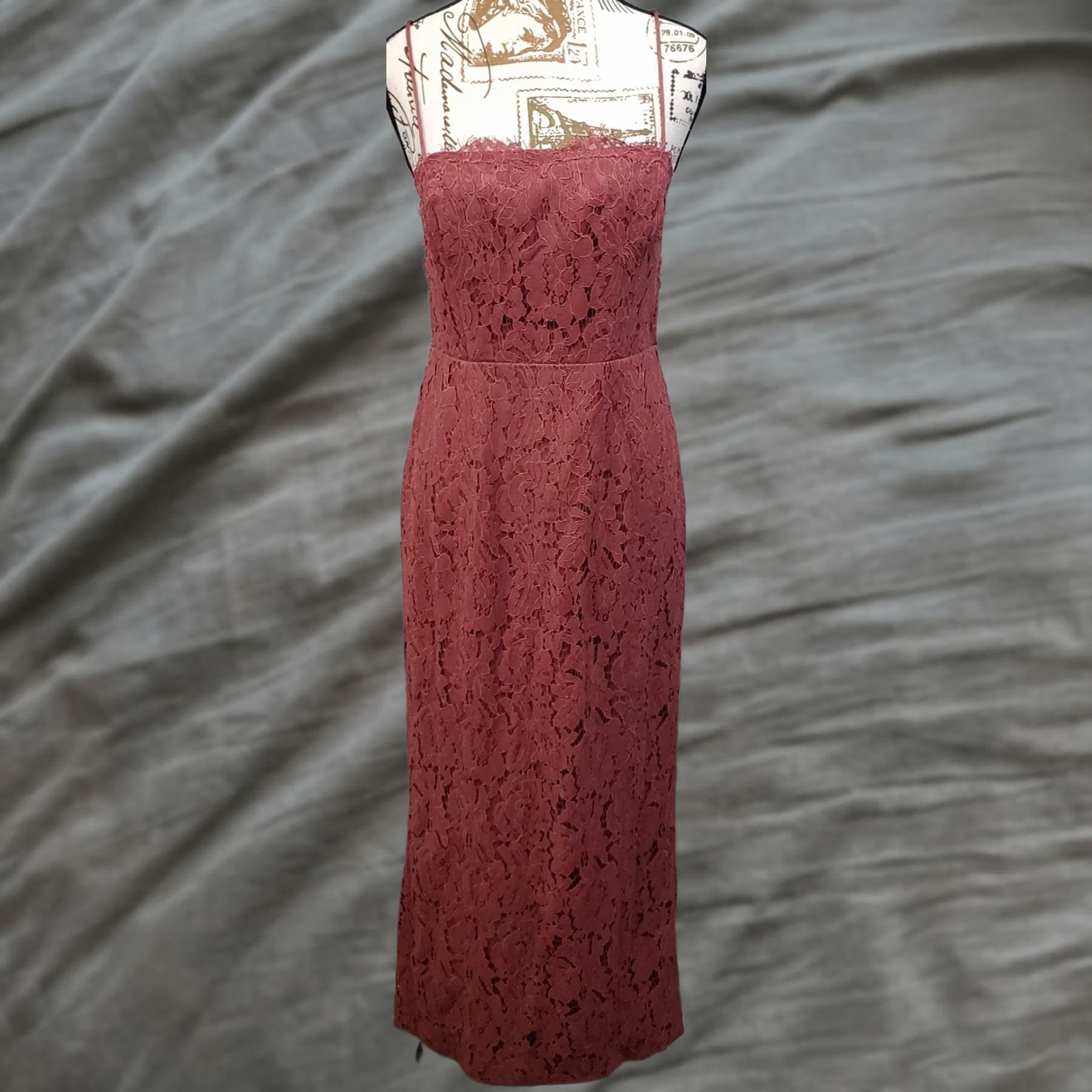 Vintage Fame And Partners Rain Column Dress Womens 8 Pink Floral Lace Back Zip Maxi Sleeveless 51 Length Square Neck Backless Size M / US 6-8 / IT 42-44 - 1 Thumbnail