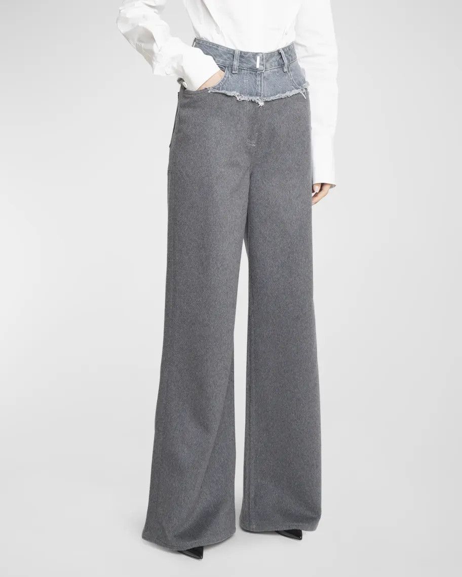 Givenchy o1srvl11e0724 Bi-Material Wide-Leg Denim in Dark Grey Size 25" / US 0 / IT 36 - 3 Thumbnail