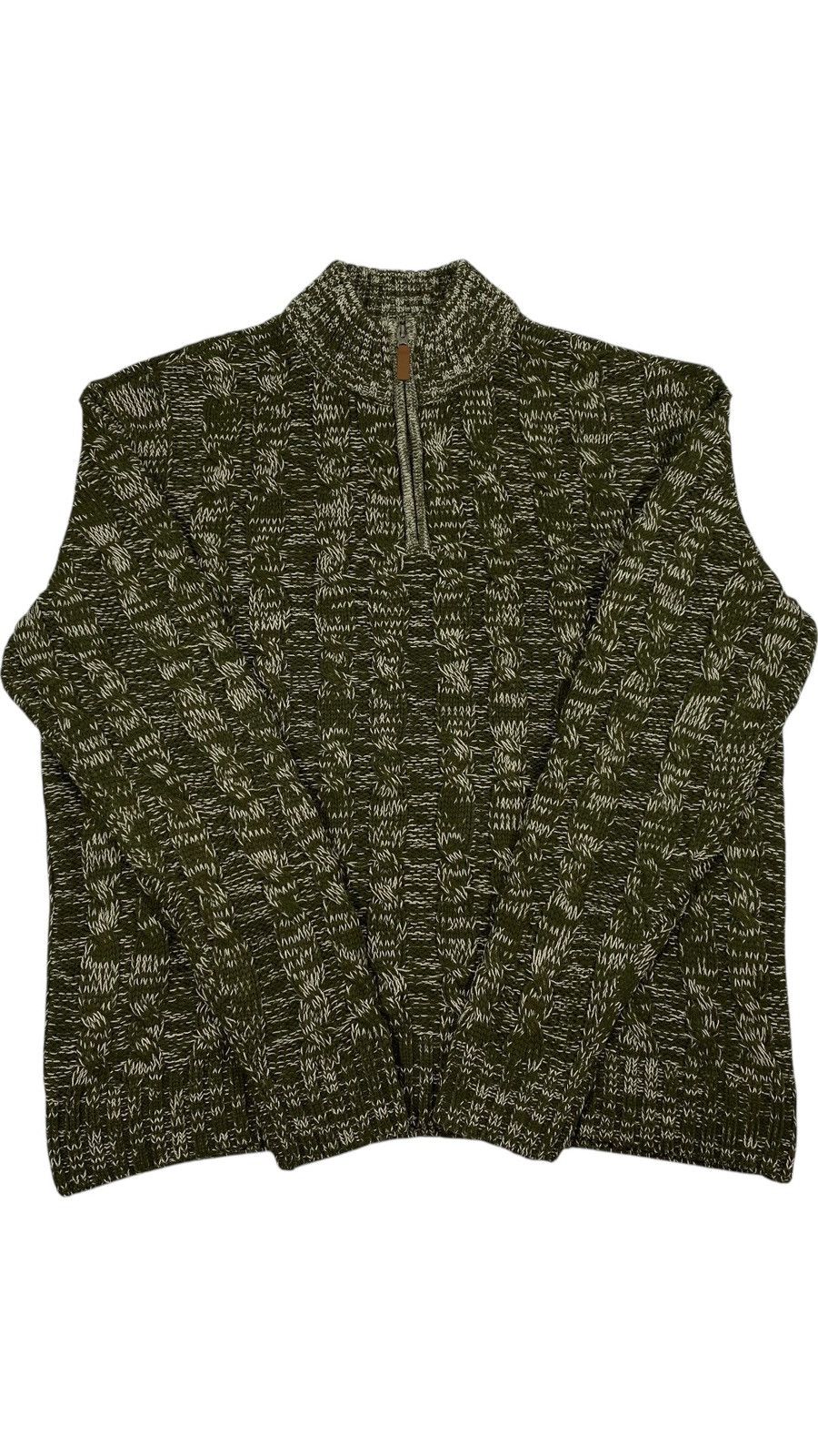 John Baner LASTDROP🔥 Khaki Green Flecked Warm Ribbed Cable Knit Sweater Size US XL / EU 56 / 4 - 1 Thumbnail