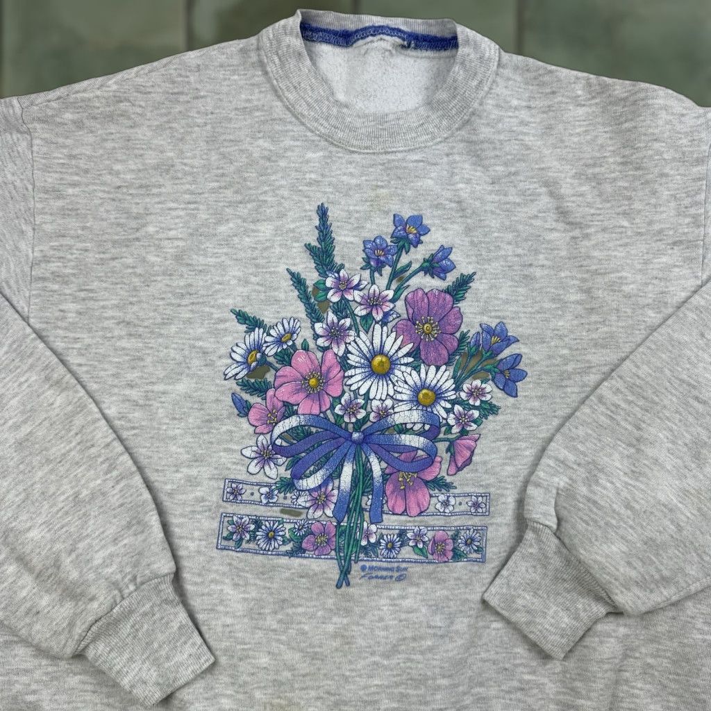 Vintage VINTAGE Morning Sun Sweatshirt Womens Small Gray Floral 90s Nature Activewear Size S / US 4 / IT 40 - 1 Thumbnail