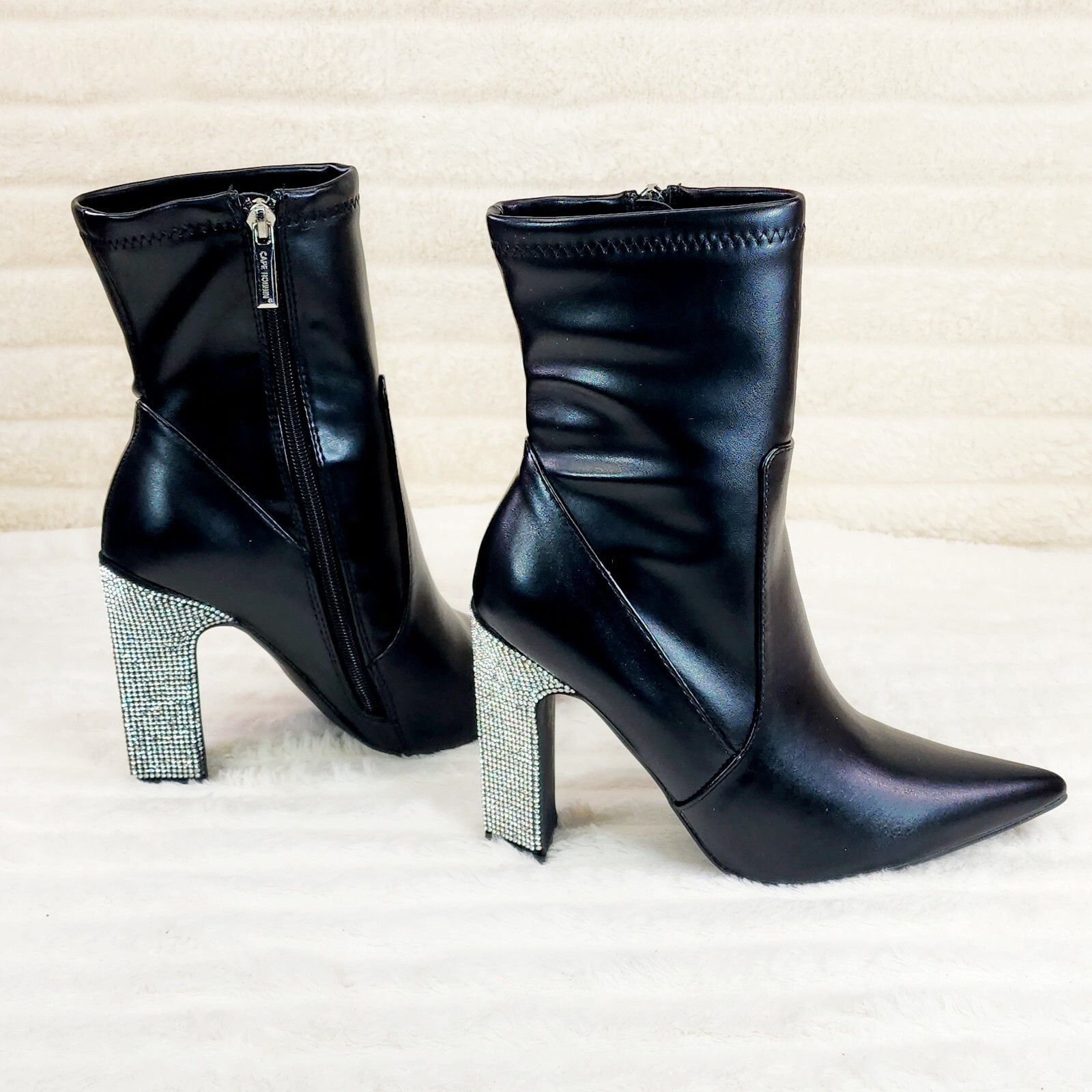 Other Regal Black Stretch Leatherette Rhinestone Heel Ankle Boots Size US 7 / IT 37 - 1 Thumbnail