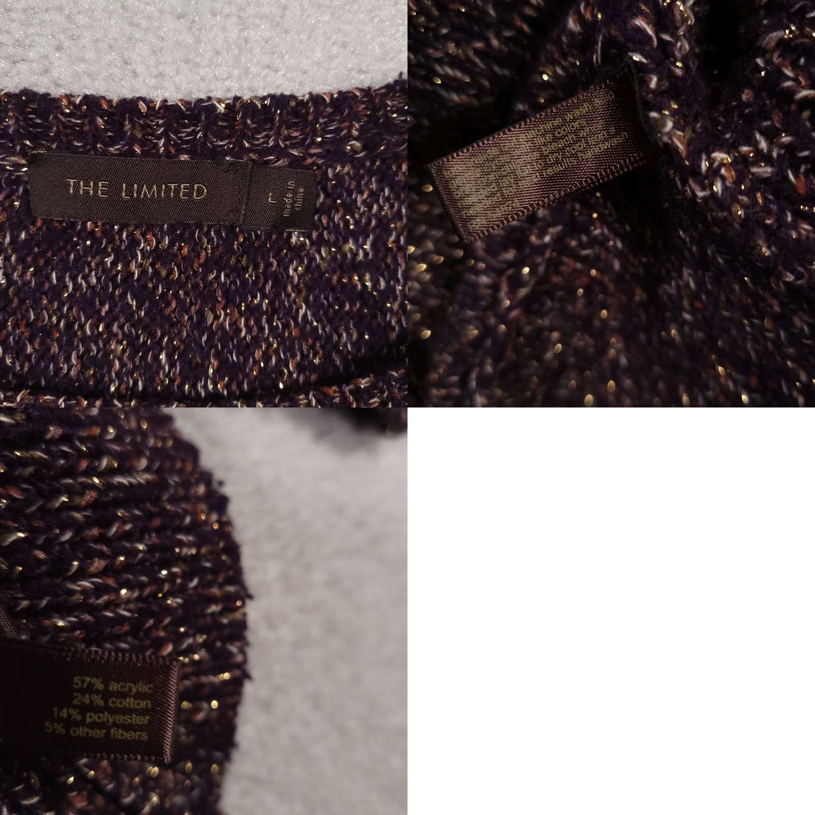 Vintage The Limited Chunky Knit Sweater Women’s Large Purple Metallic 3/4 Sleeve Size L / US 10 / IT 46 - 9 Thumbnail