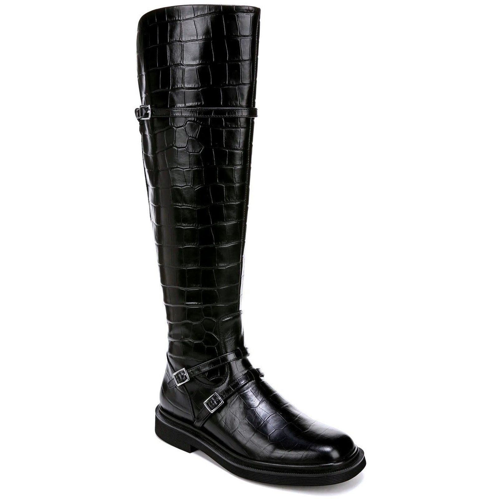 Franco Sarto SARTO by Franco Sarto Black Croc Embossed Leather Boots Size US 8 / IT 38 - 11 Thumbnail