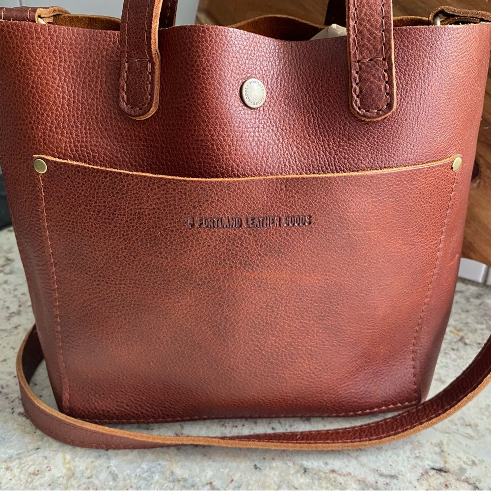 Portland Leather Mini Crossbody Tote Bag in Nutmeg EUC