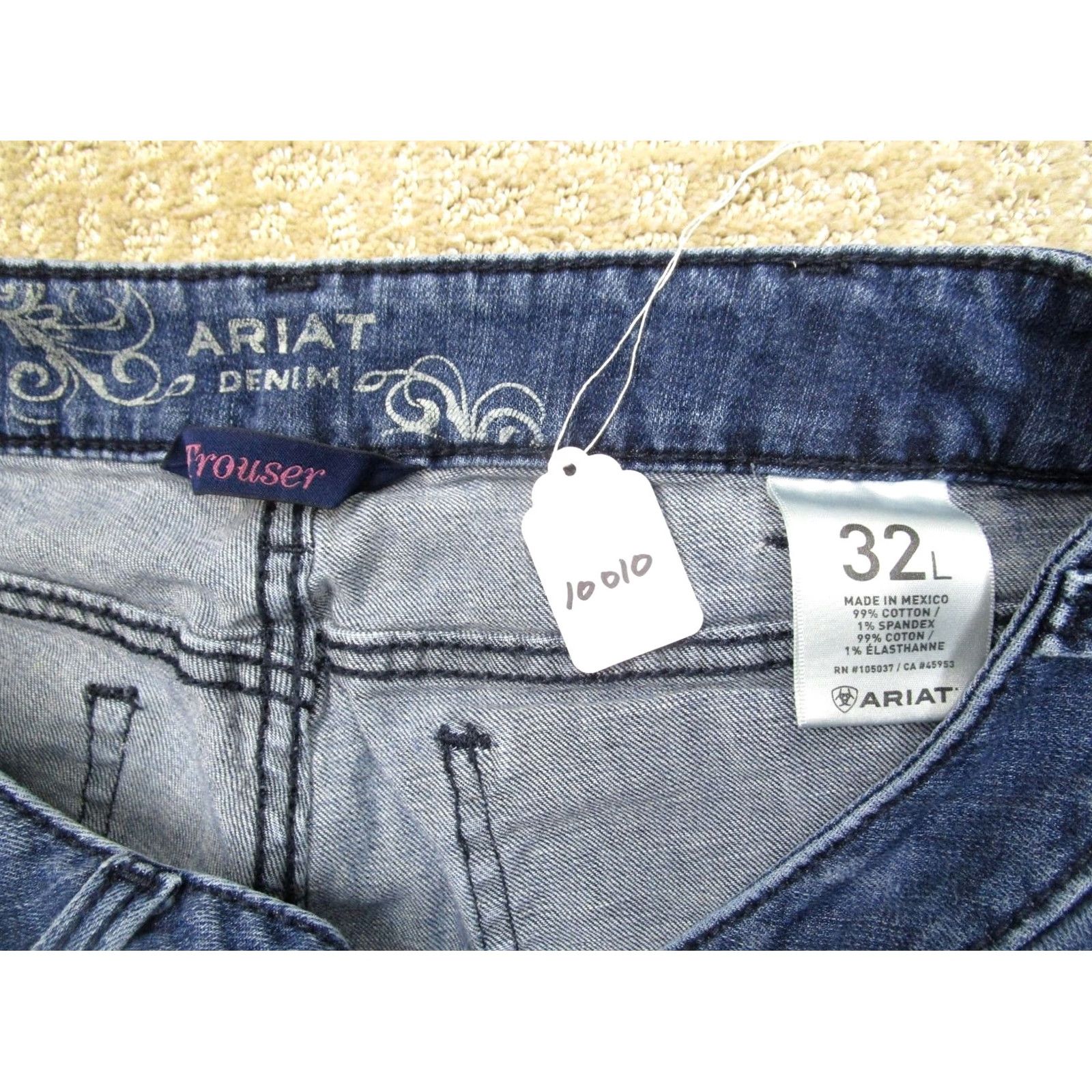 Ariat Ariat Jeans Bootcut Women 32 Tall Blue Dark Wash 5-Pocket Denim Stretch Cowgirl Pants Linked Logo Womens Jeans Size 24" / US 00 / IT 34 - 8 Thumbnail