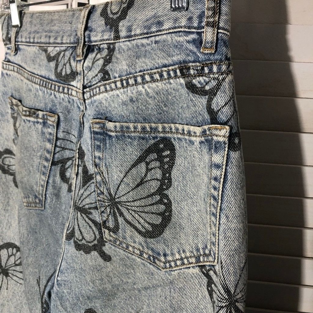 Pacsun Butterfly Jeans High Waisted Straight Leg Raw Hem Blue 26 Size 26" / US 2 / IT 38 - 9 Thumbnail