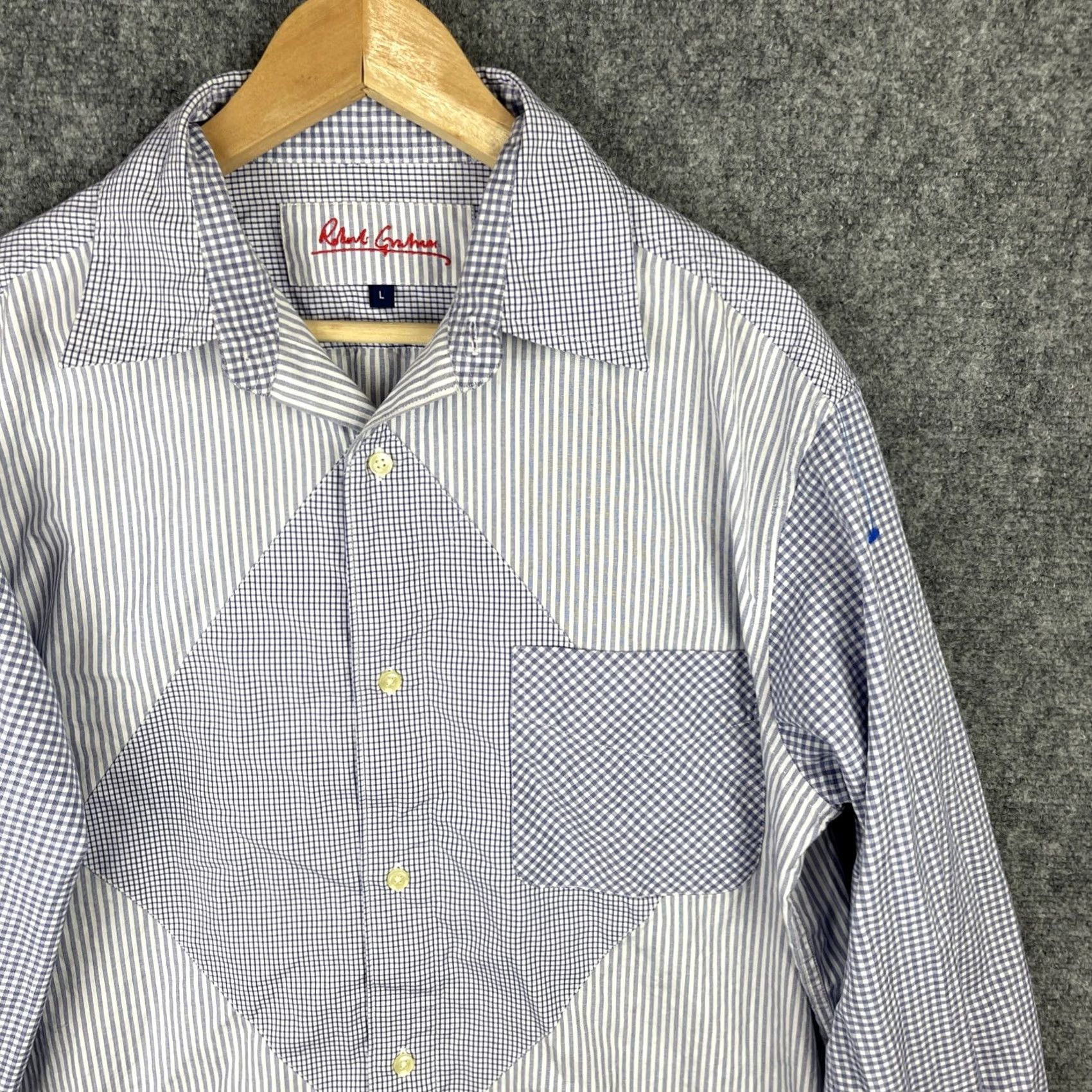 Robert Graham Robert Graham Shirt Mens Large Blue Patchwork Stripes Check Gingham Button Up Size US L / EU 52-54 / 3 - 3 Thumbnail