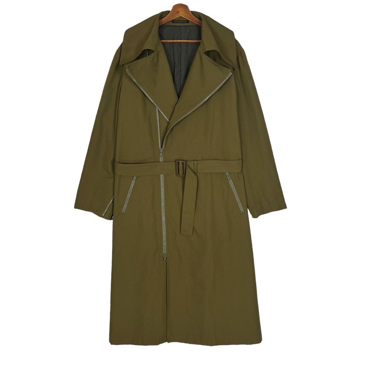 Yohji Yamamoto Dark Green Long Coat Large Notch Lapel Collar Size US L / EU 52-54 / 3 - 1 Thumbnail